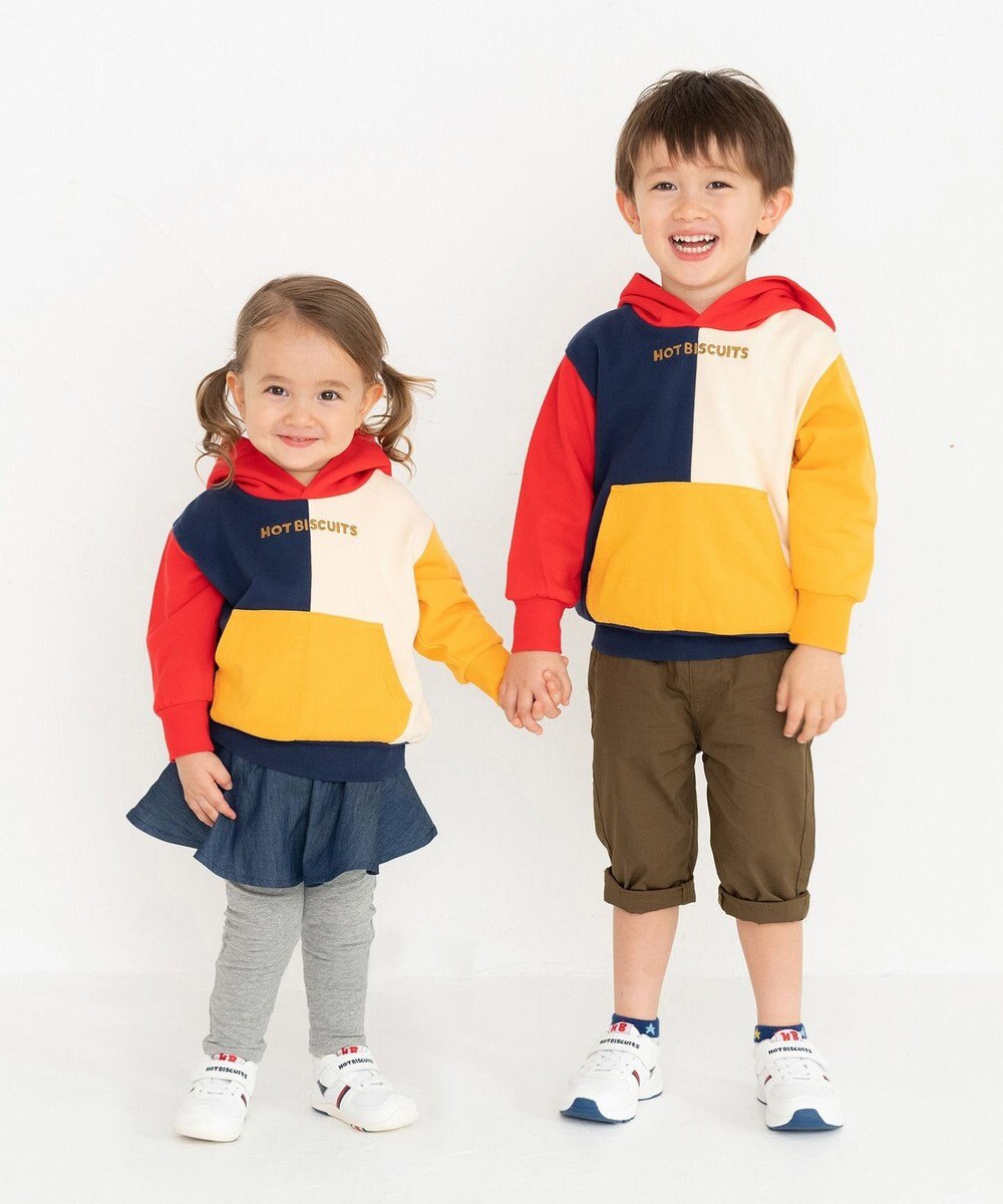 MIKI HOUSE HOT BISCUITS 【80-120cm】 マルチカラー配色切り替え ロゴパーカー 