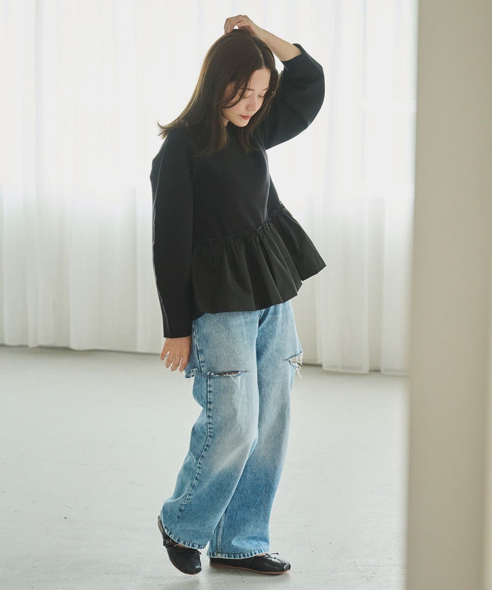 #Newans 【洗える】コンビネーションペプラムチュニックニット 