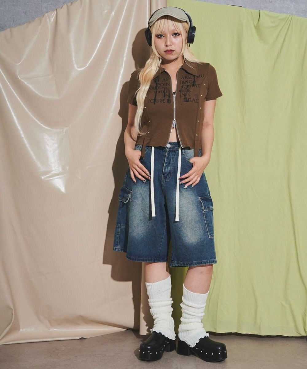 WEGO WジップスタッズクロップドSSトップス 