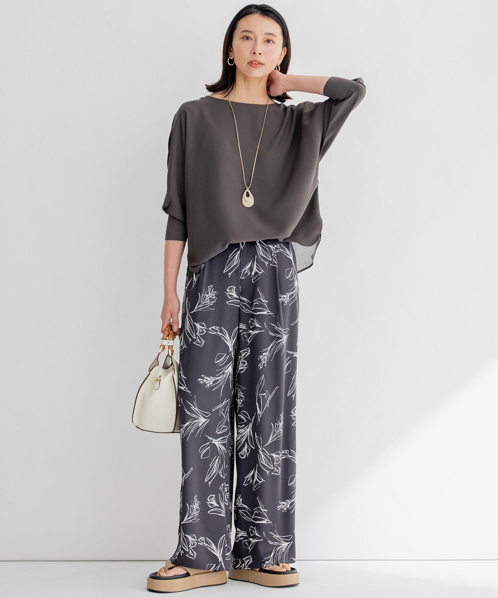 23区 【洗える】ラインフラワープリント ワイドパンツ 