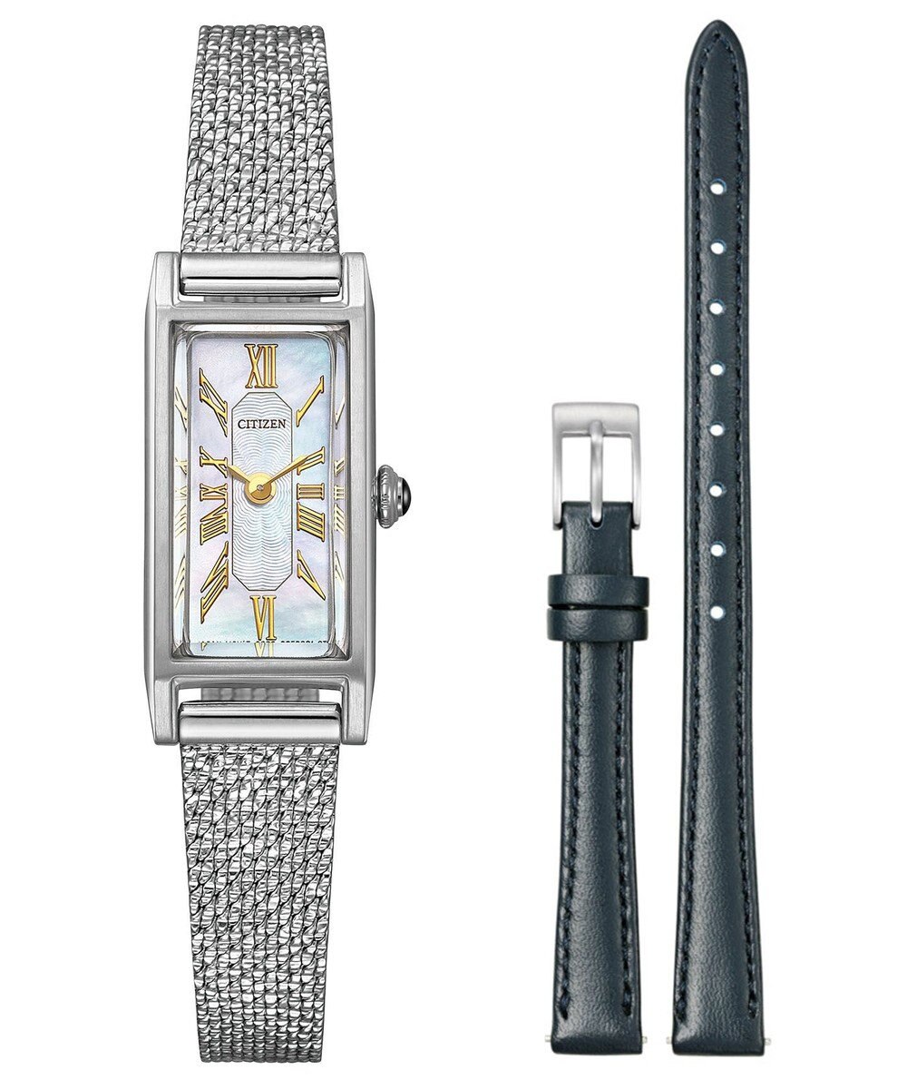 CITIZEN 【替えバンド付き2way 限定モデル】電池交換不要のスリムなスクエアモデル EG7040-74D 