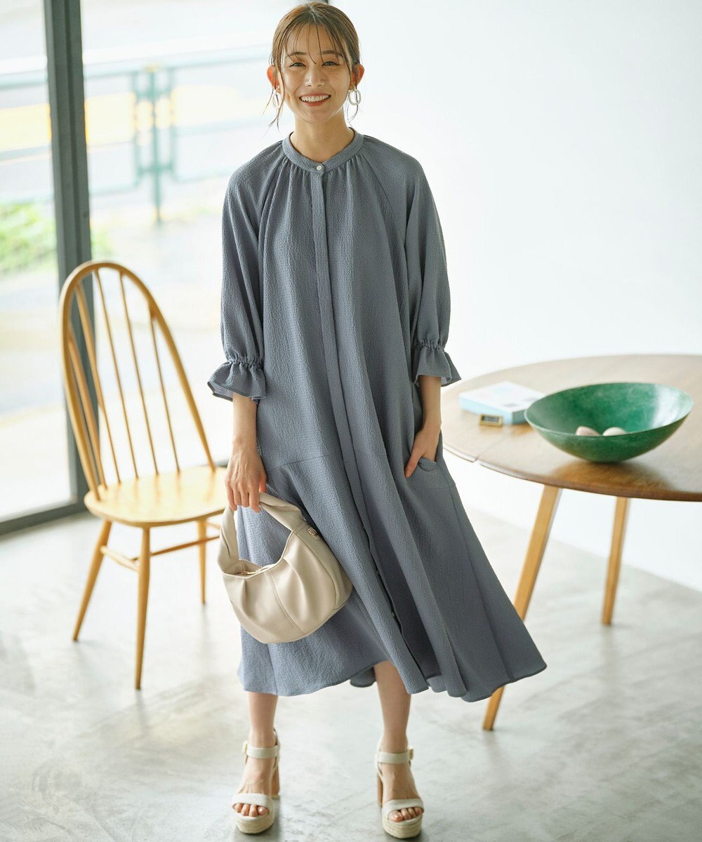 組曲 【WEB限定】クレープストレッチ シャツワンピース 