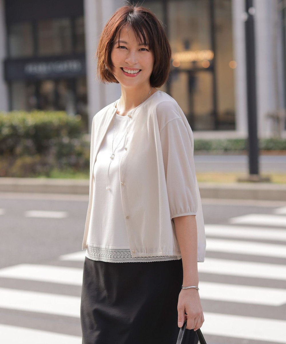 J.PRESS LADIES 【冷房対策に】シアードライトリコット クルーネック カーディガン 