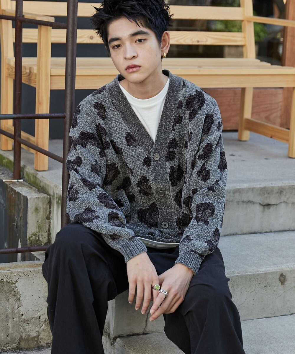 WEGO ベロアモールパターンカーディガン 