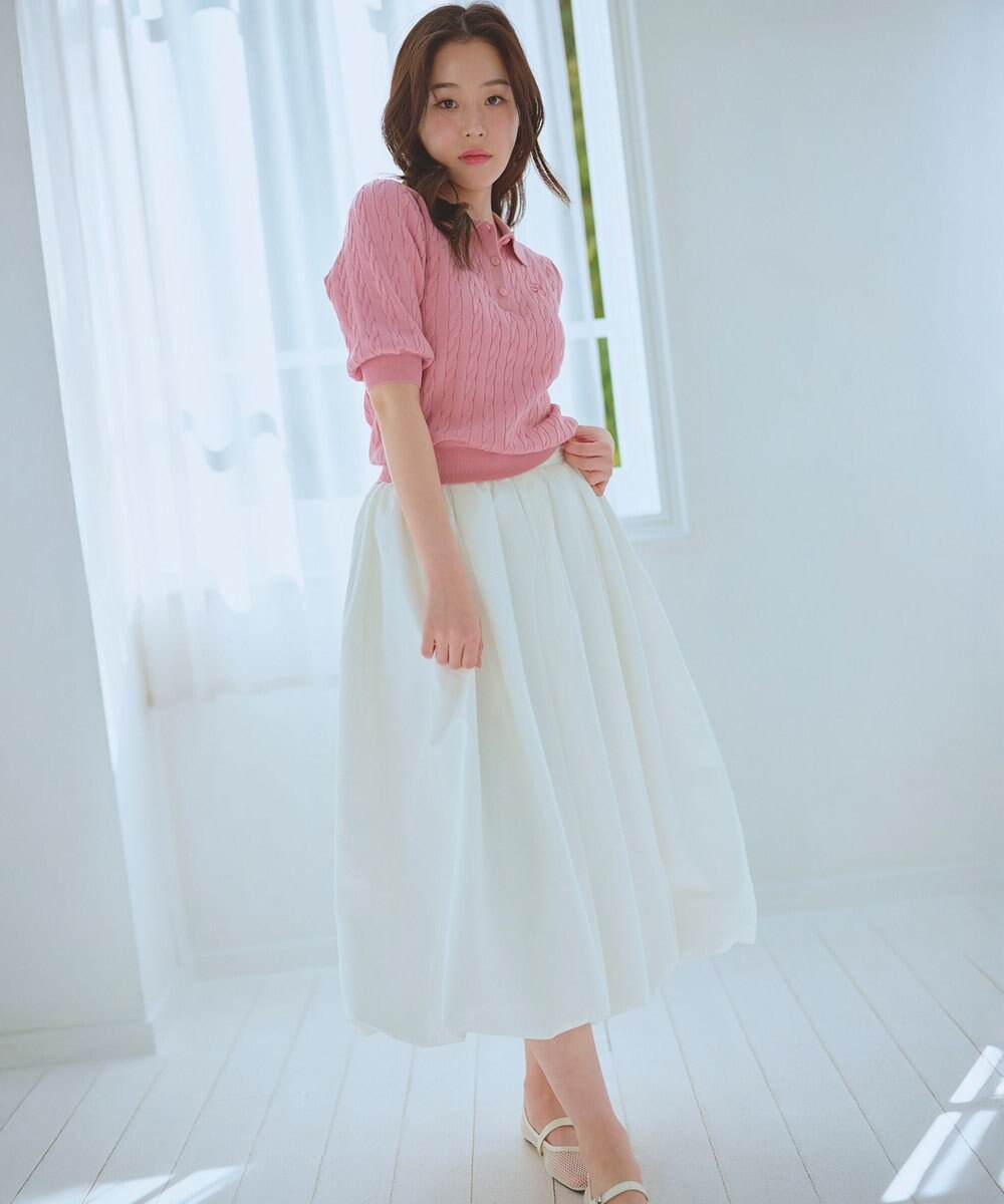 Feroux 胸元刺繍ケーブルポロ ニット 