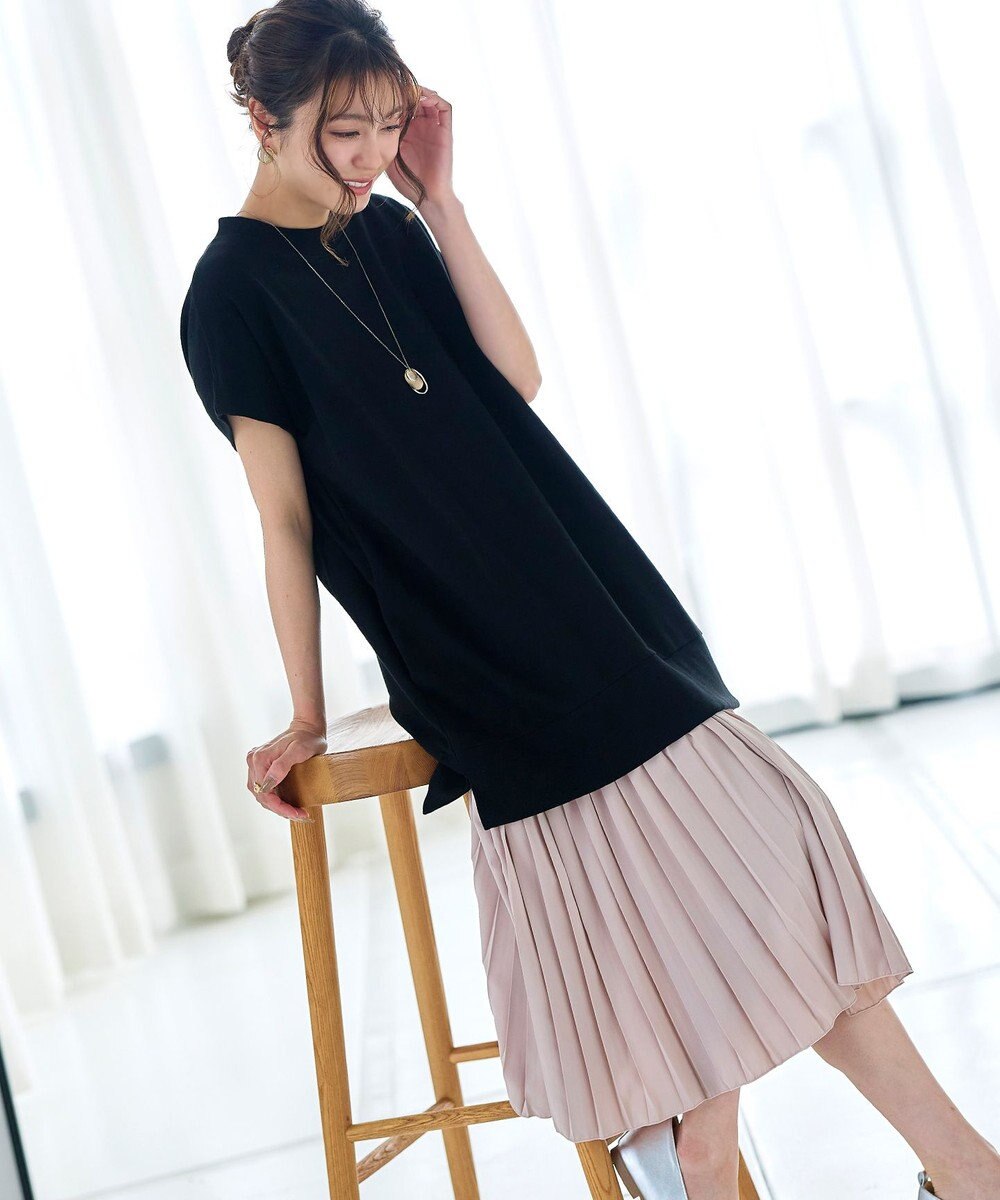 Tiaclasse 【洗える】裏毛プリーツコンビワンピース 