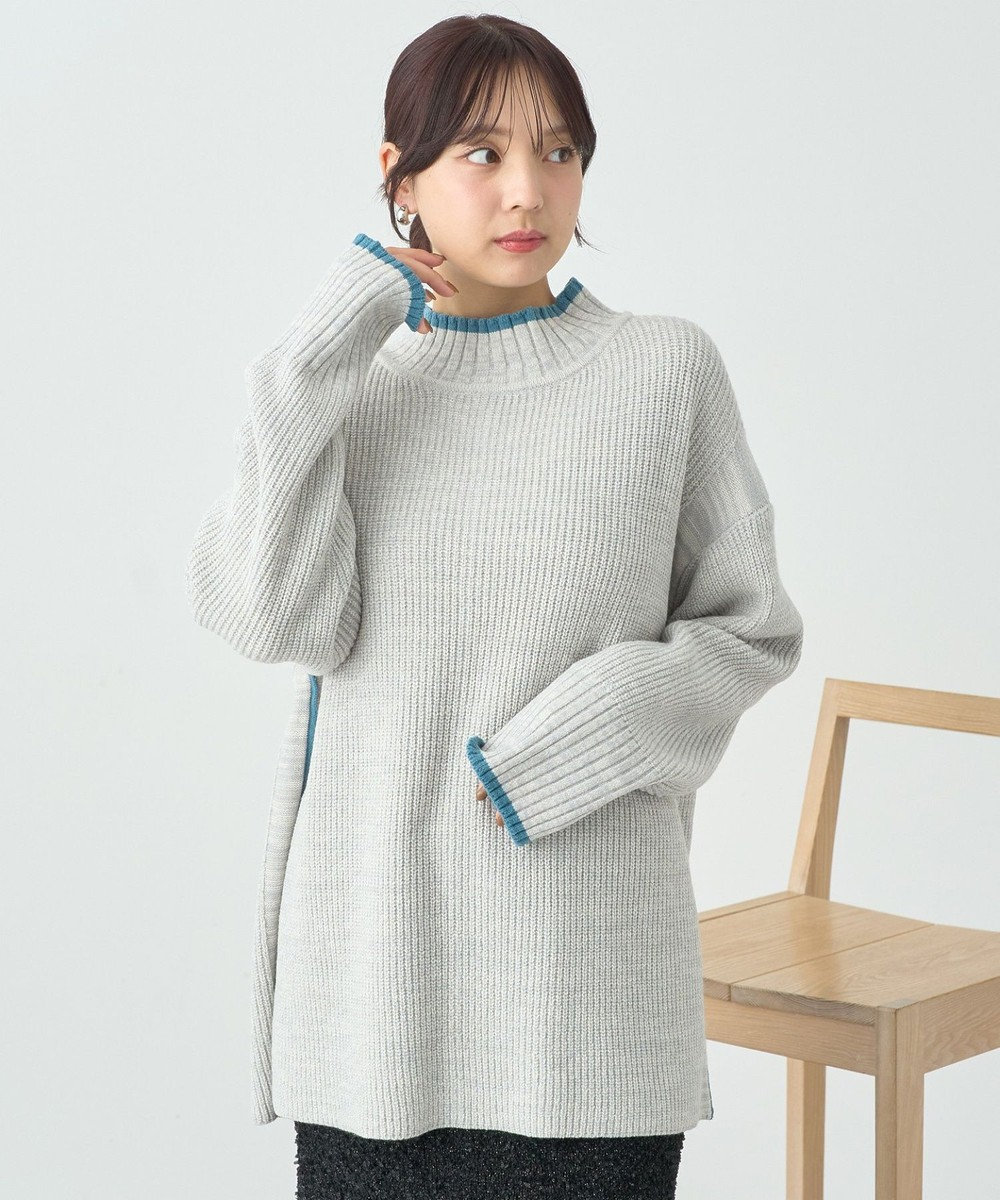 earth music&ecology ライン入りハイネックニットチュニック Light Gray Mixture