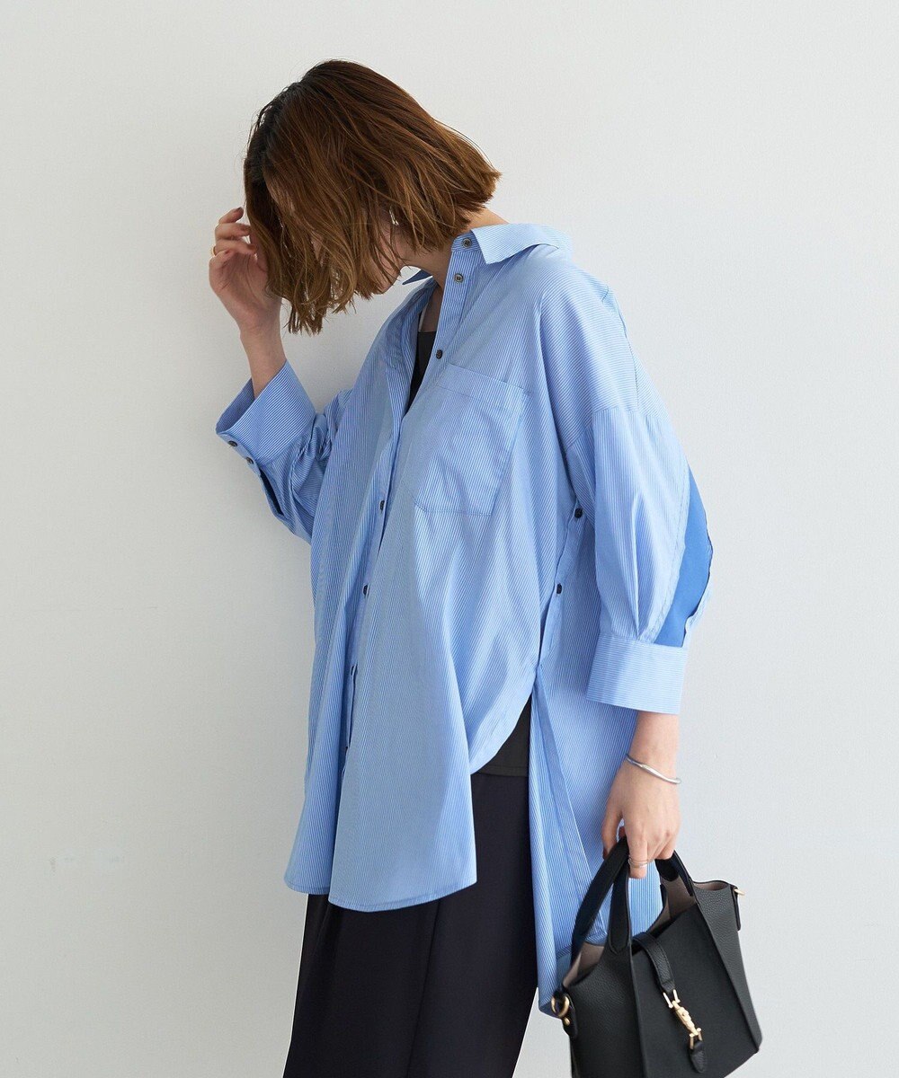 YECCA VECCA リブMIXストライプオーバーシャツ 