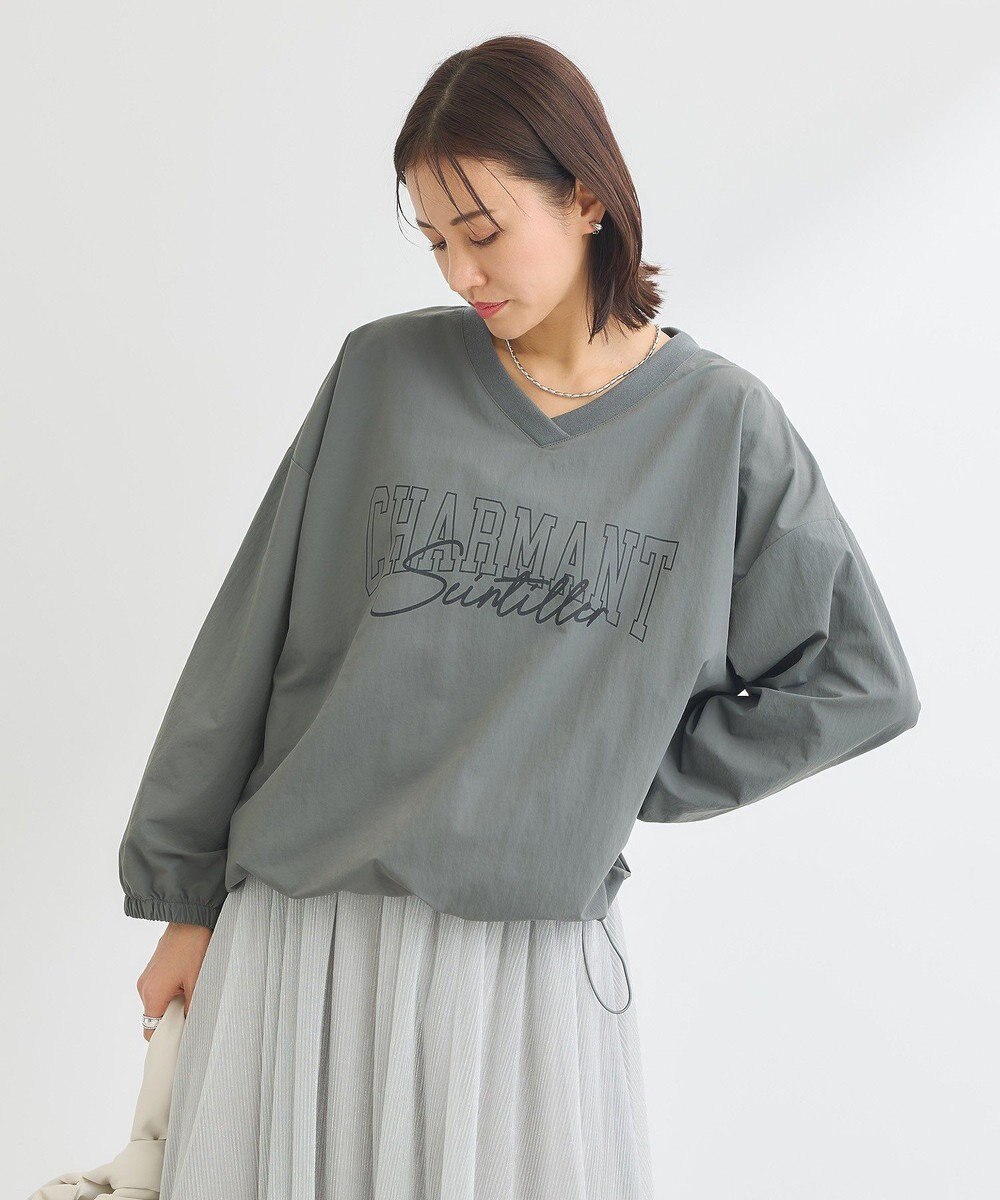 Green Parks ナイロンロゴＶネックプルオーバー 