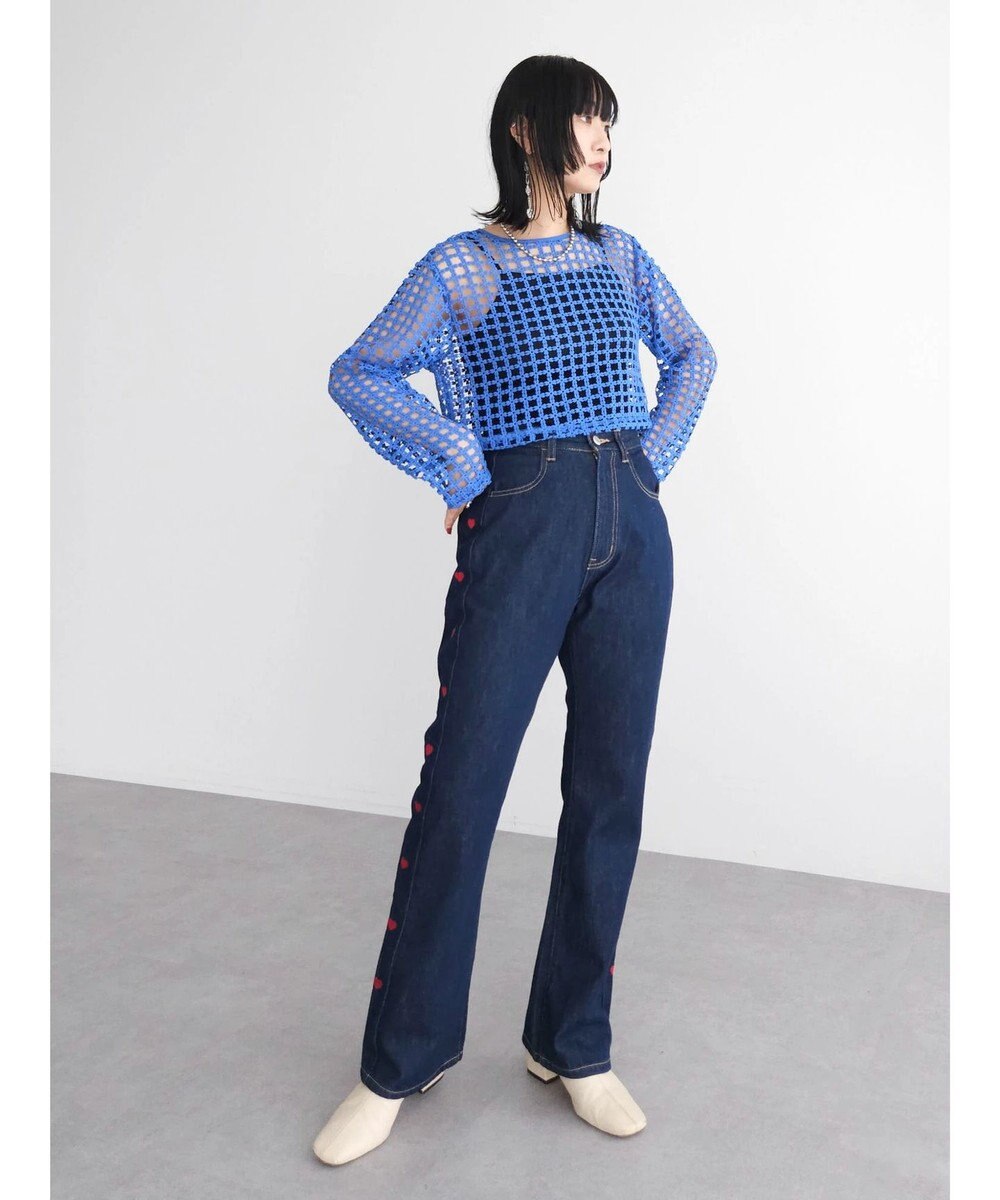 Green Parks ・Ｄｏｕｂｌｅ　Ｆｌａｇｓ　ハート刺繍フレアデニム 