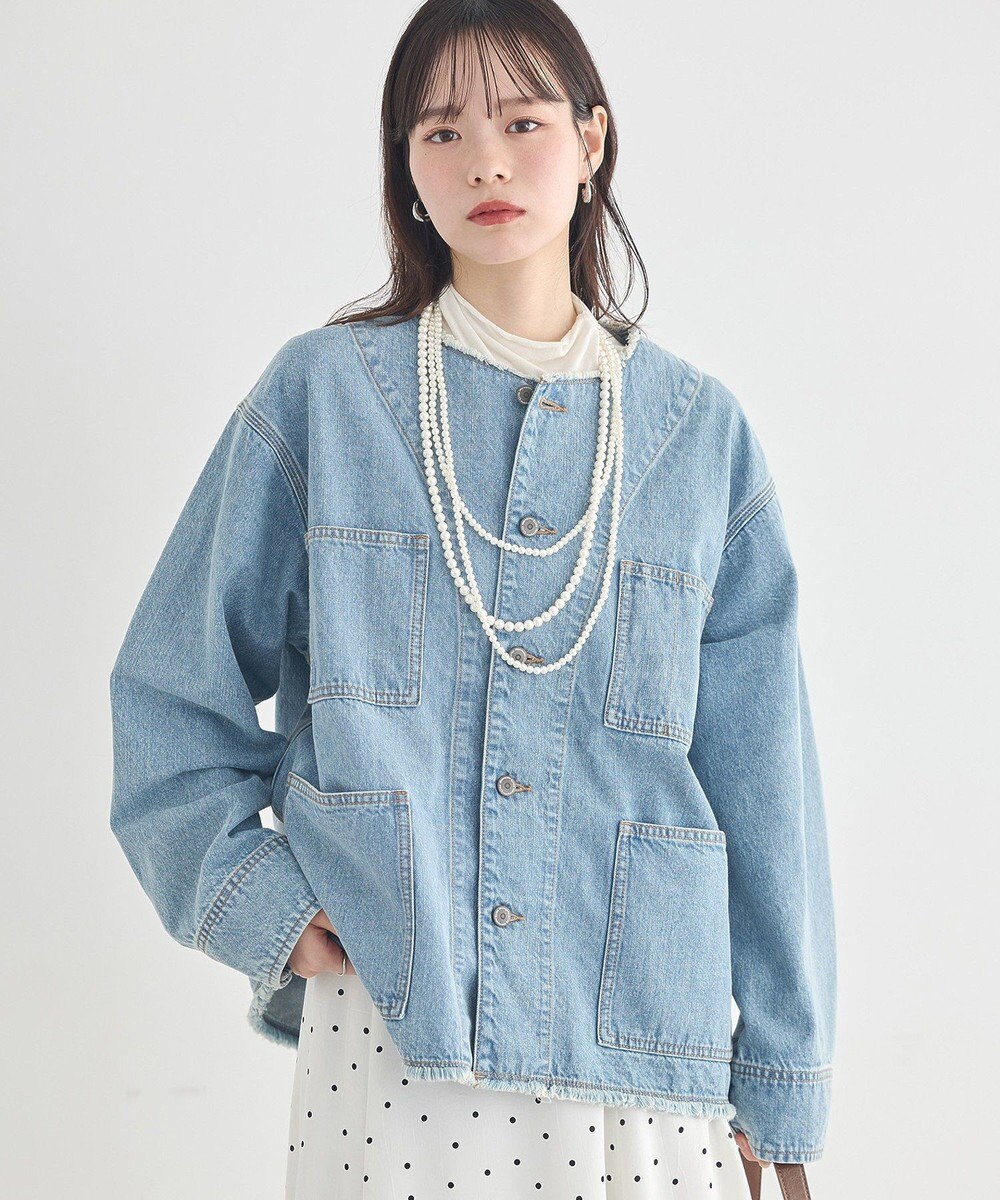 earth music&ecology 【綿100％】デニムノーカラーカバーオール 