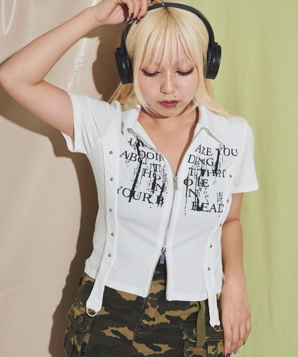 WEGO WジップスタッズクロップドSSトップス 