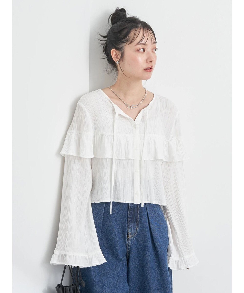 earth music&ecology フリル切替えショートブラウス 
