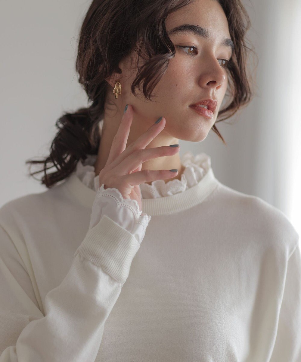 組曲 【WEB限定】レースフリルスタンド ニット 