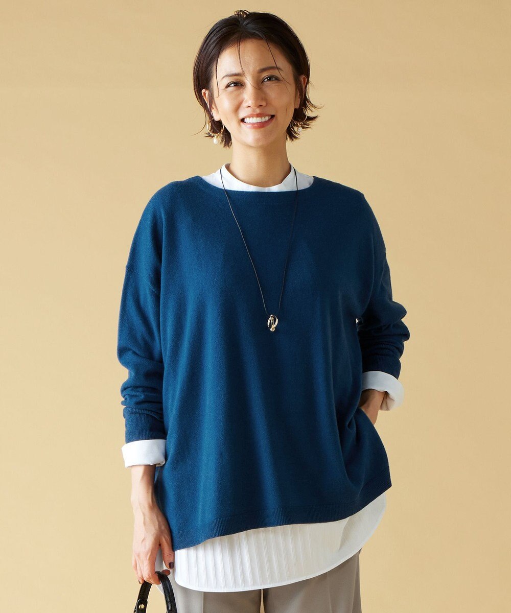 自由区 【洗える】ソフトウールハイゲージポンチョ風 ニット 