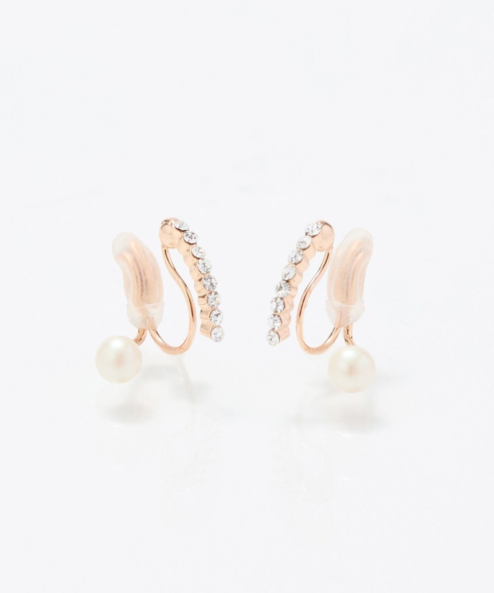 Phoebe 【痛くないシリーズ】ラインストーンパールフロートライトフィットイヤリング　シャンパンゴールド 