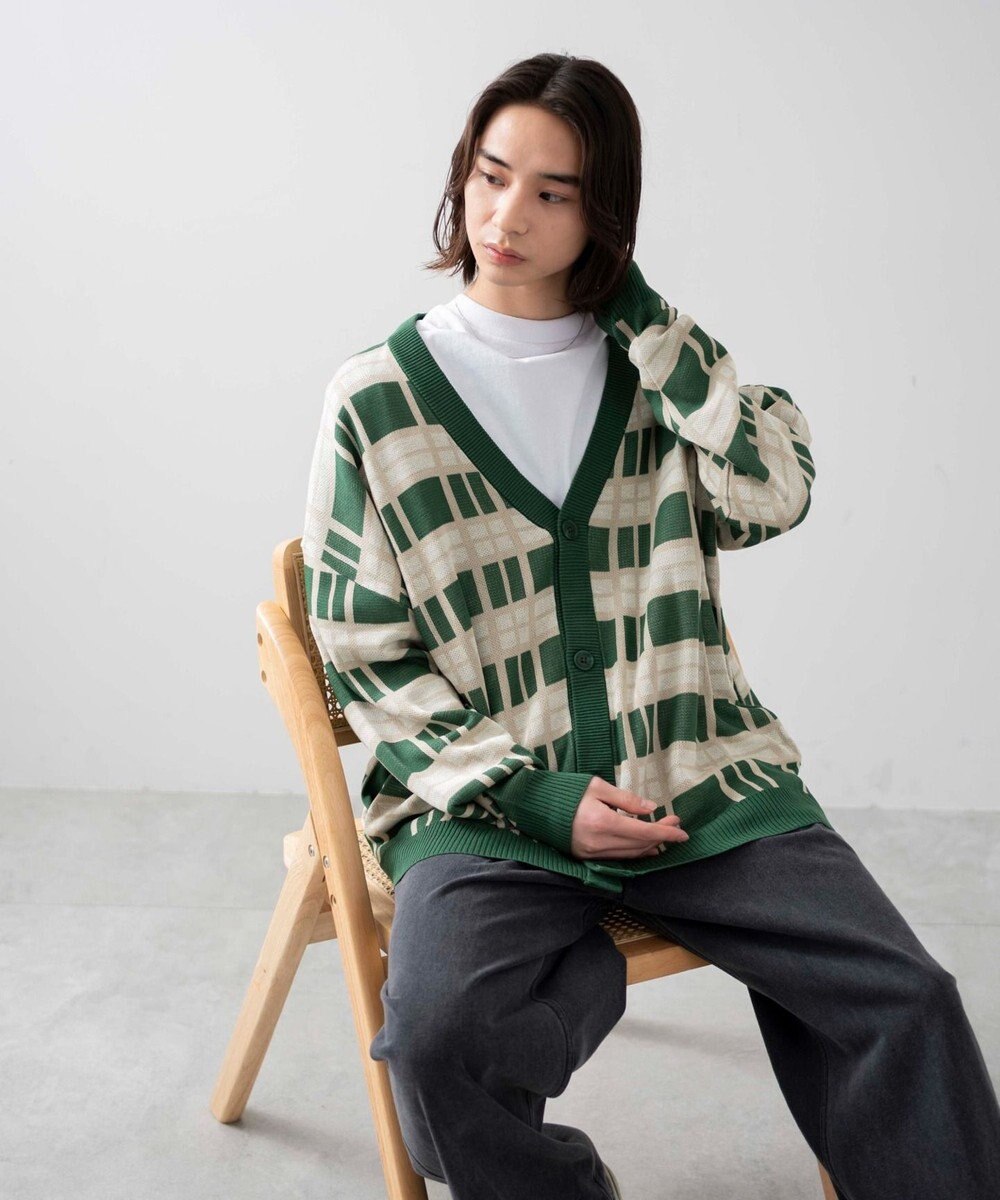 WEGO 【ユニセックス着用ITEM】オーバーフィットドライタッチパターンカーディガン 