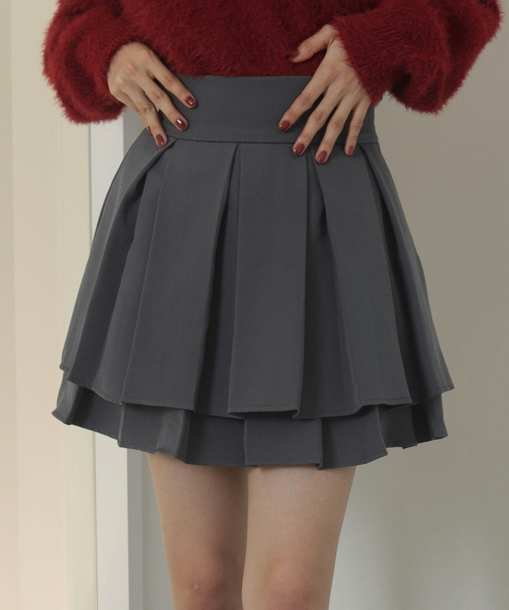 WEGO ハイウエスト2段プリーツスカパン 