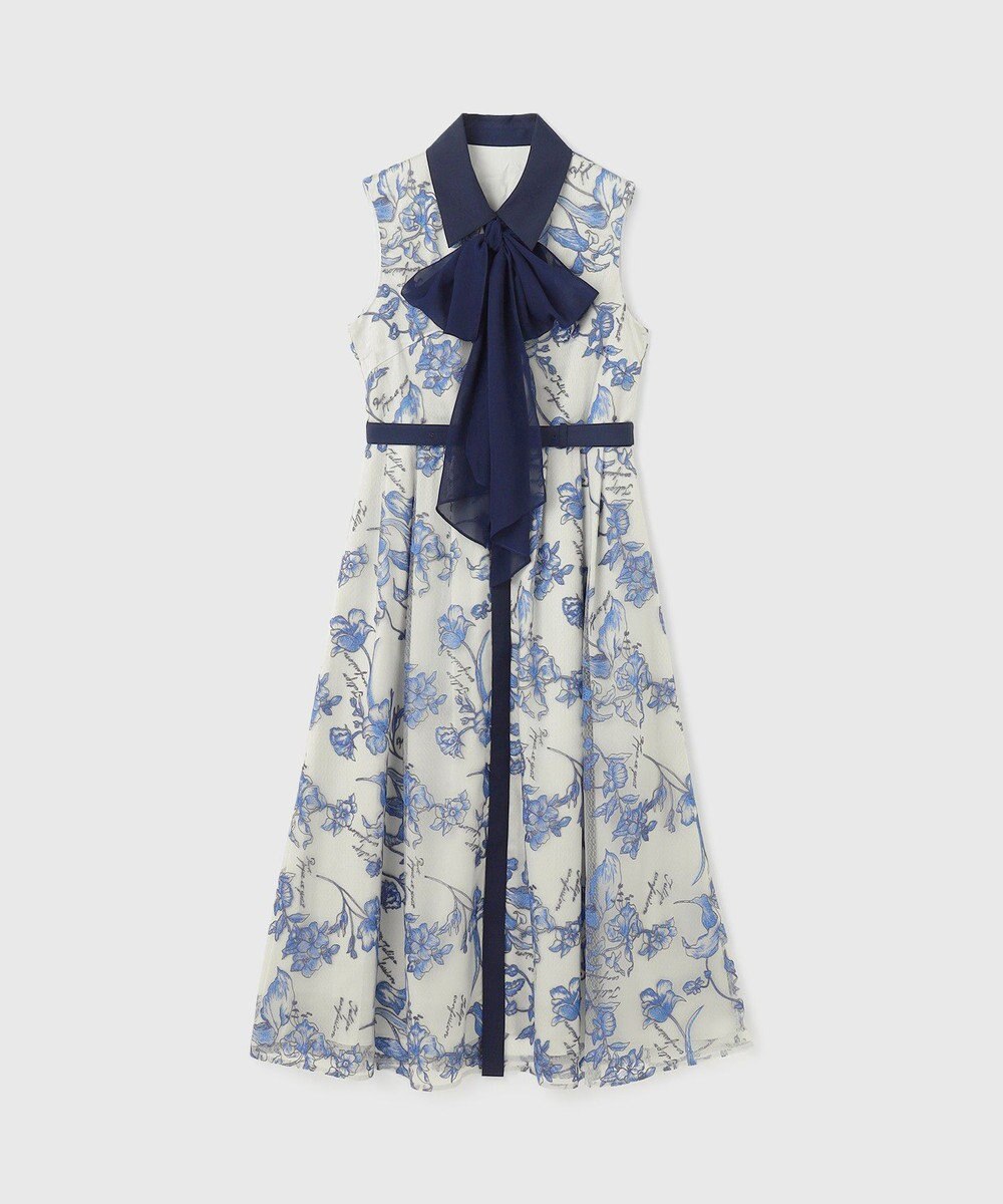 GRACE CONTINENTAL フラワー刺繍ボウタイドレス 