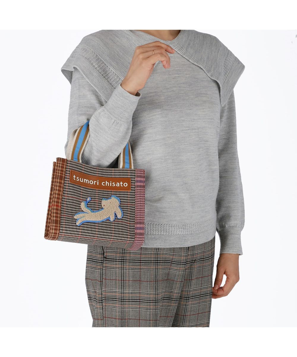 tsumori chisato CARRY フレームチェックキラネコ ハンドバッグ 手提げ ミニバッグ 