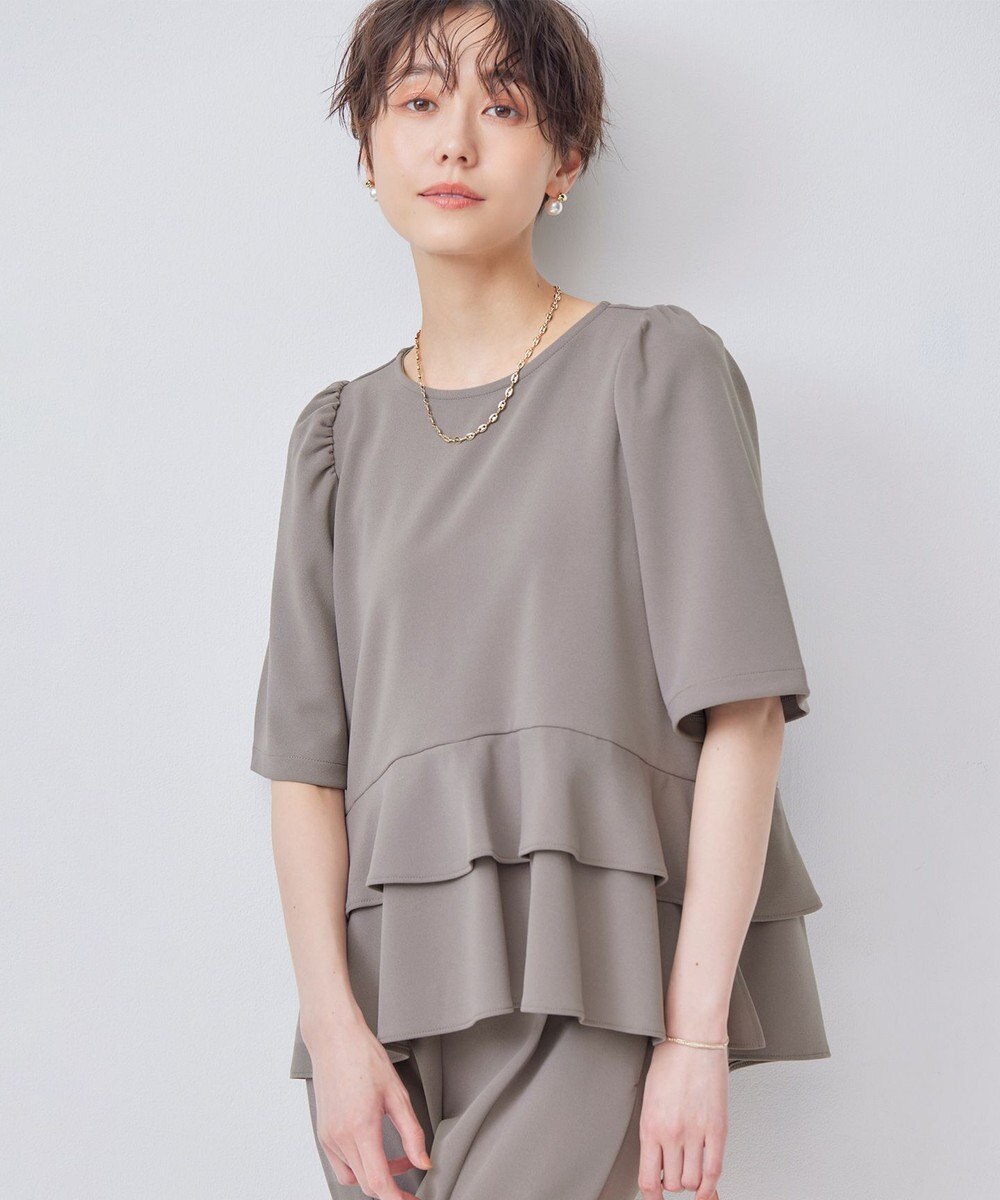 組曲 【接触冷感・吸湿・UVカット】ジョーゼットジャージーフリルブラウス 