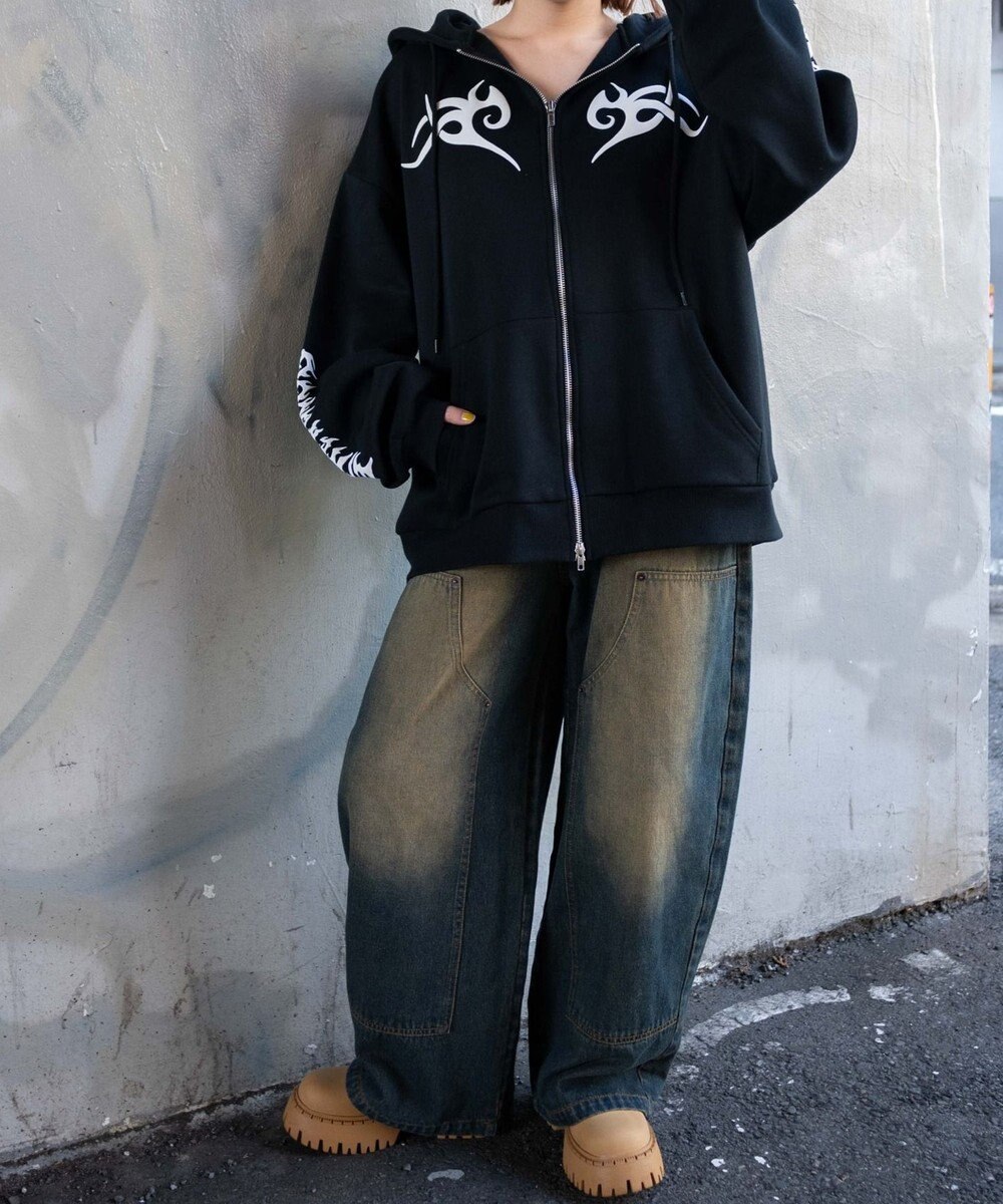 WEGO 【裏起毛/セットアップ対応】グラフィック裏起毛ZIPビッグパーカー 