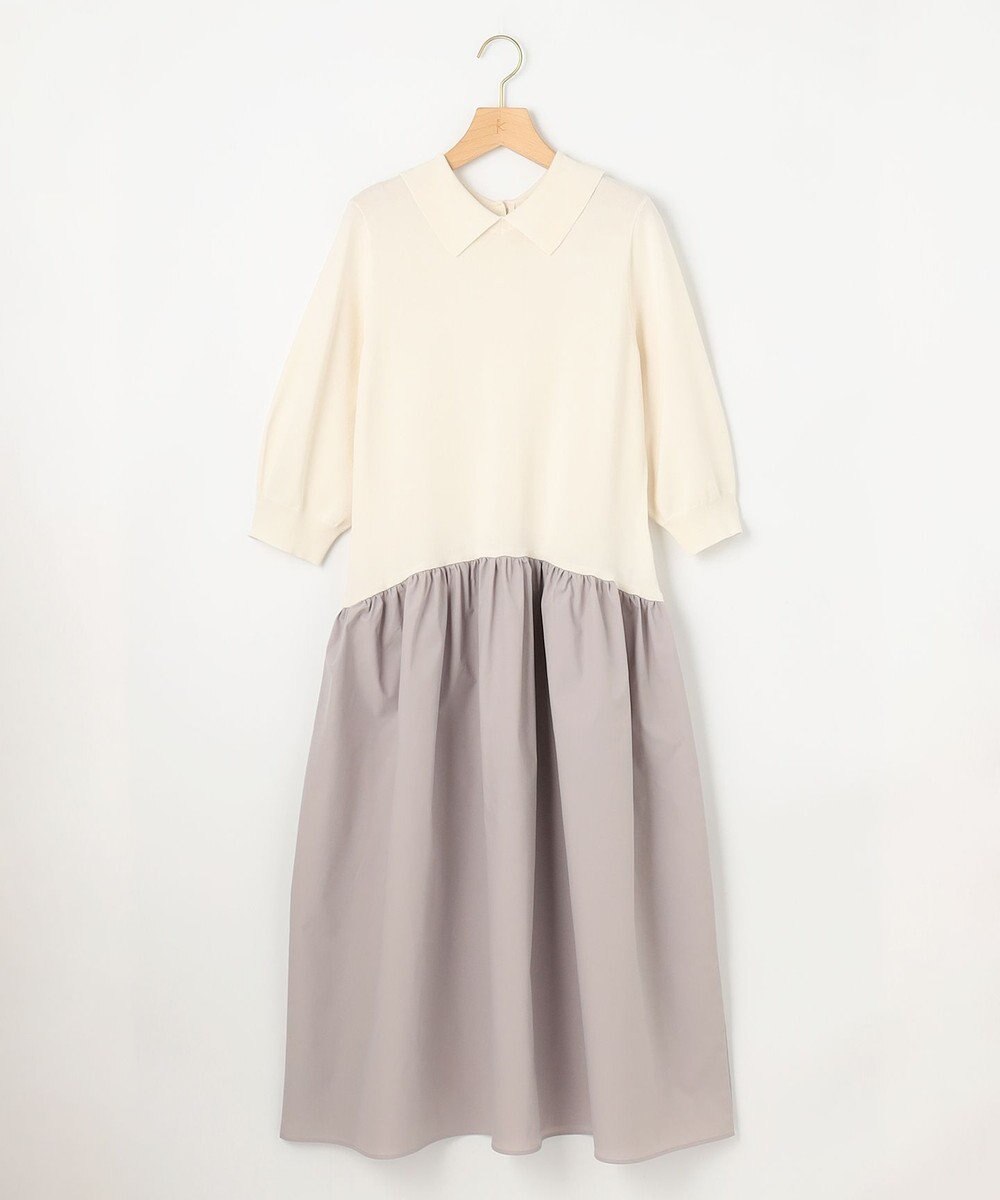 組曲 S 襟付きドッキング ニットワンピース 