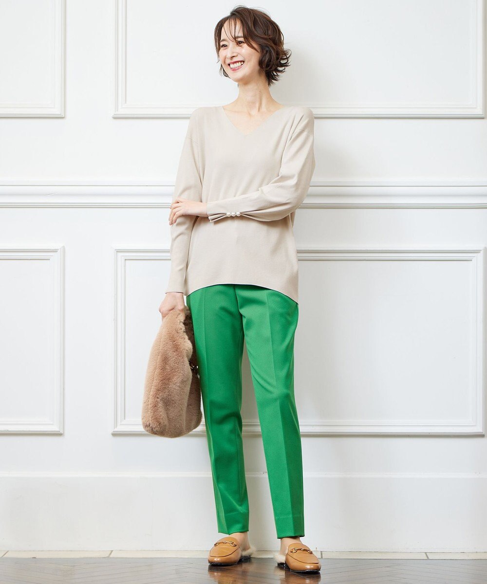 自由区 L 【洗える/セット可】レーヨンポリエステルスムース Vネックニット 