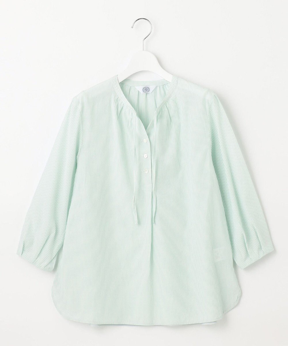 J.PRESS LADIES 【洗える】コットンアセVis ストライプ ギャザー ブラウス 