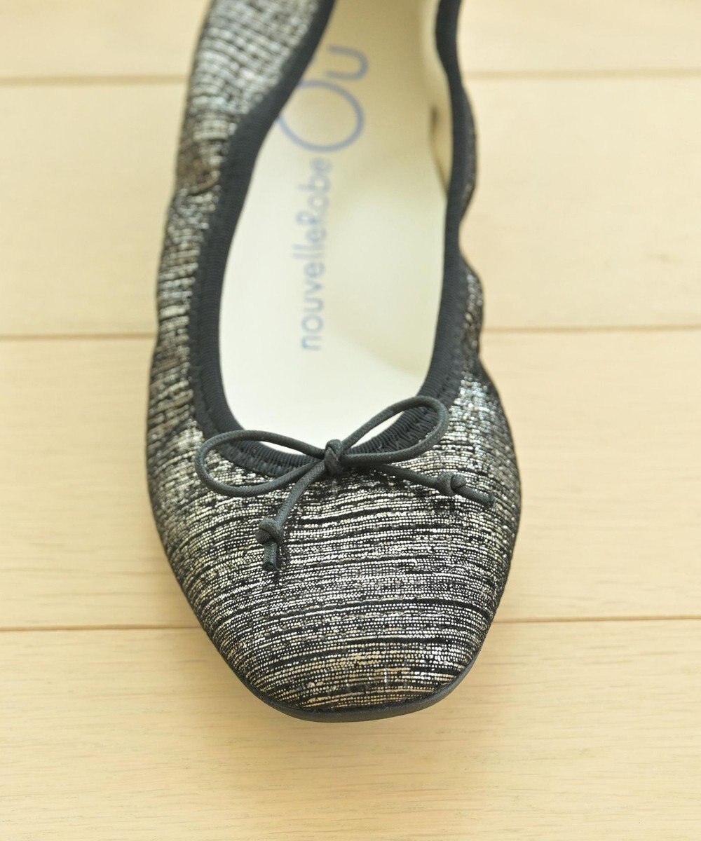 nouvelleRobe Oū 【本革・高反発】Square スクエアトゥ ブラックメタリックバレエシューズ 