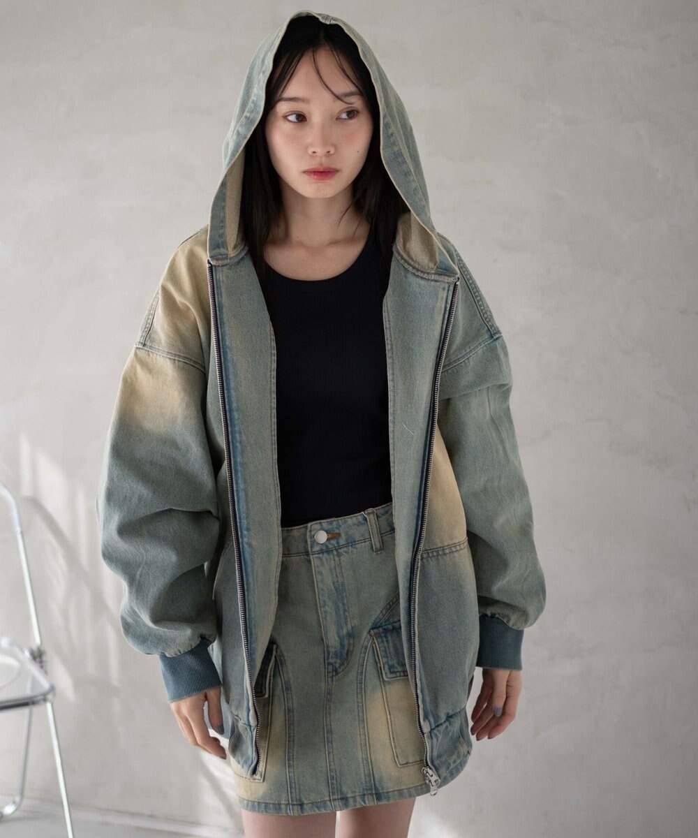 WEGO ヴィンテージウォッシュBIGフードブルゾン 