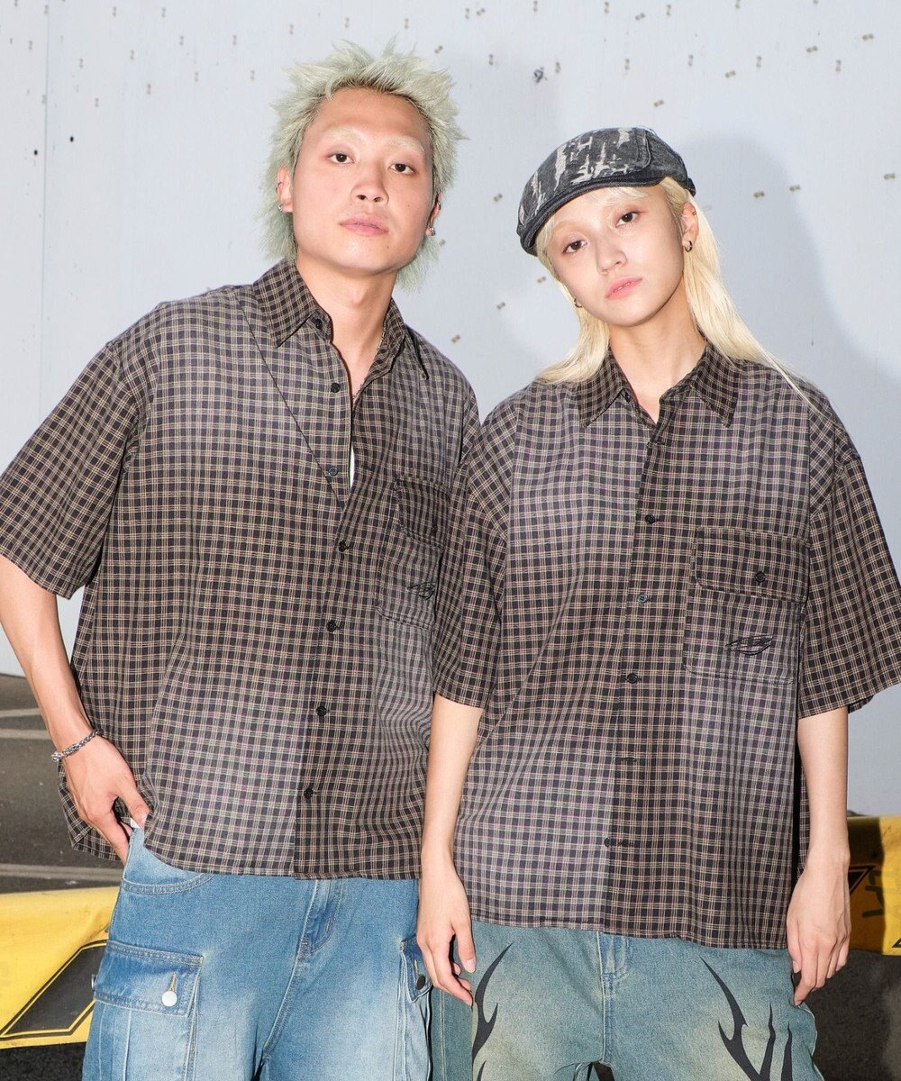WEGO 【ユニセックス着用ITEM】ブリーチチェックロゴシャツ（SS） 