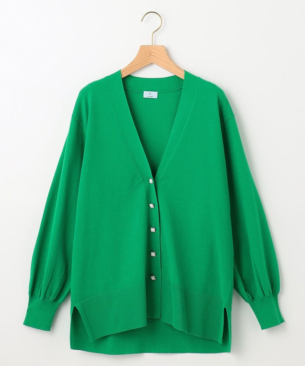 組曲 【ビジューボタン・アンサンブル対応】ハイゲージ ロングVネックカーディガン 
