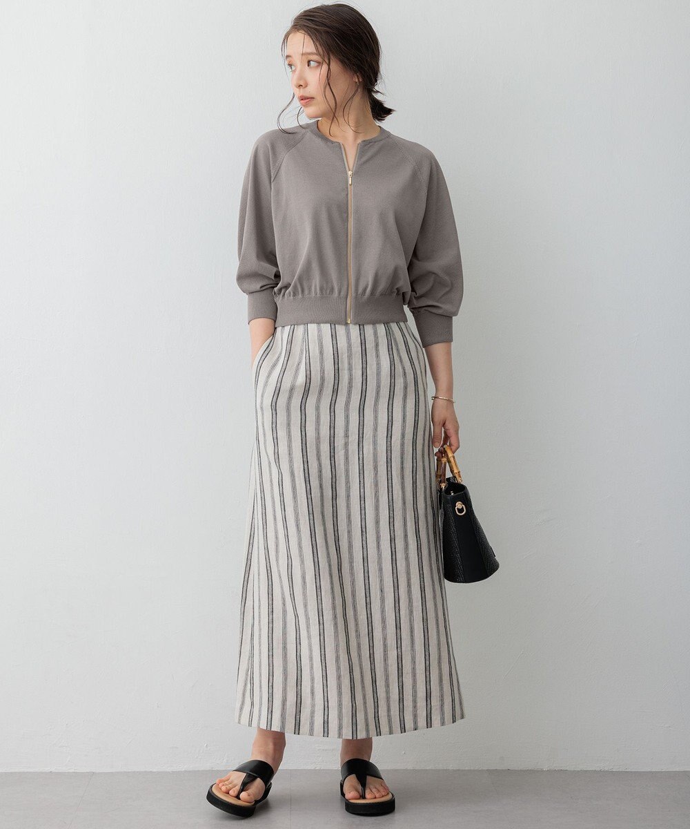 23区 【洗える】リネンストライプ Aライン スカート 