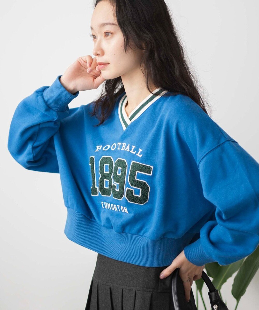 WEGO Vネックラインリブショートスウェット 