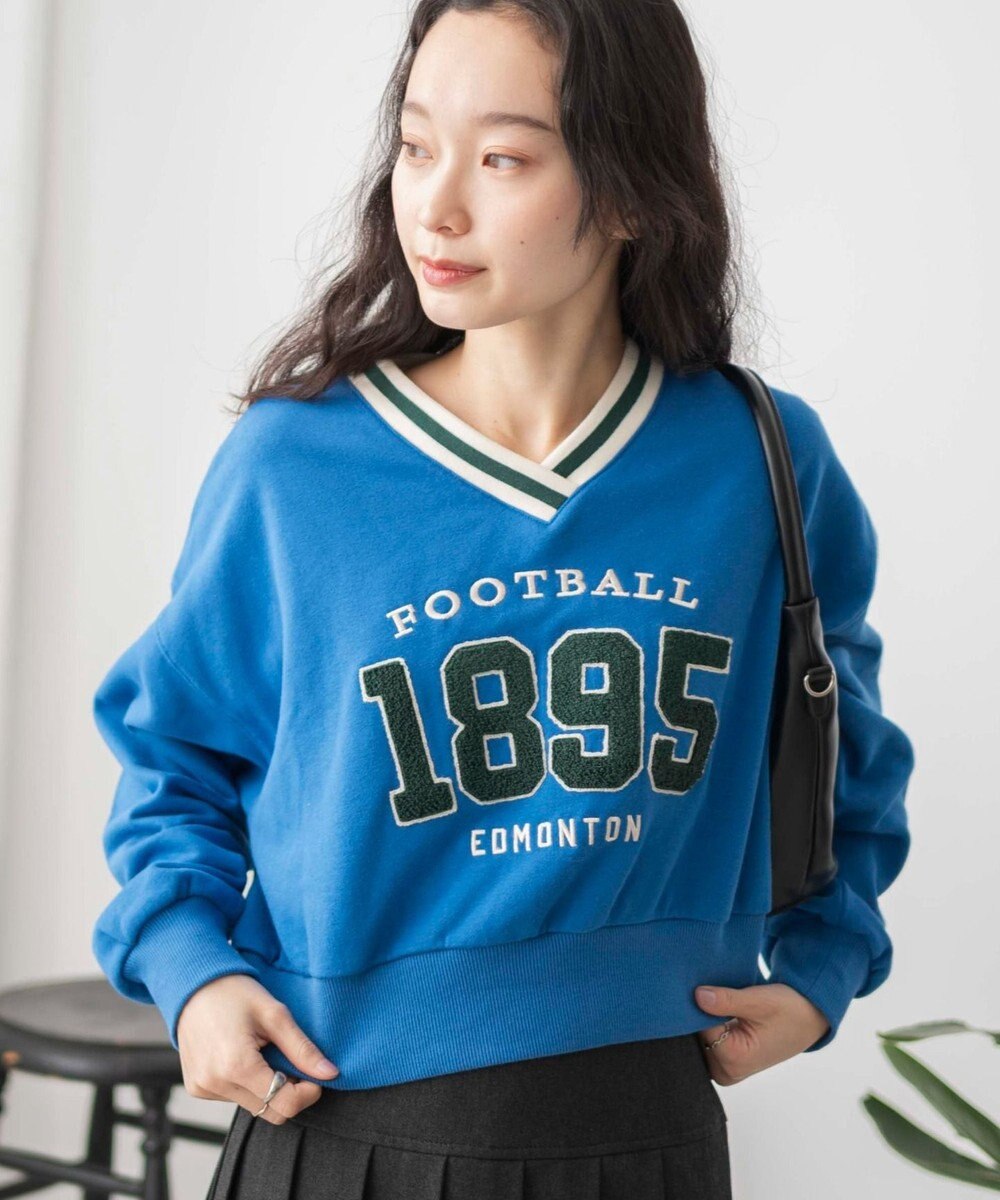 WEGO Vネックラインリブショートスウェット 