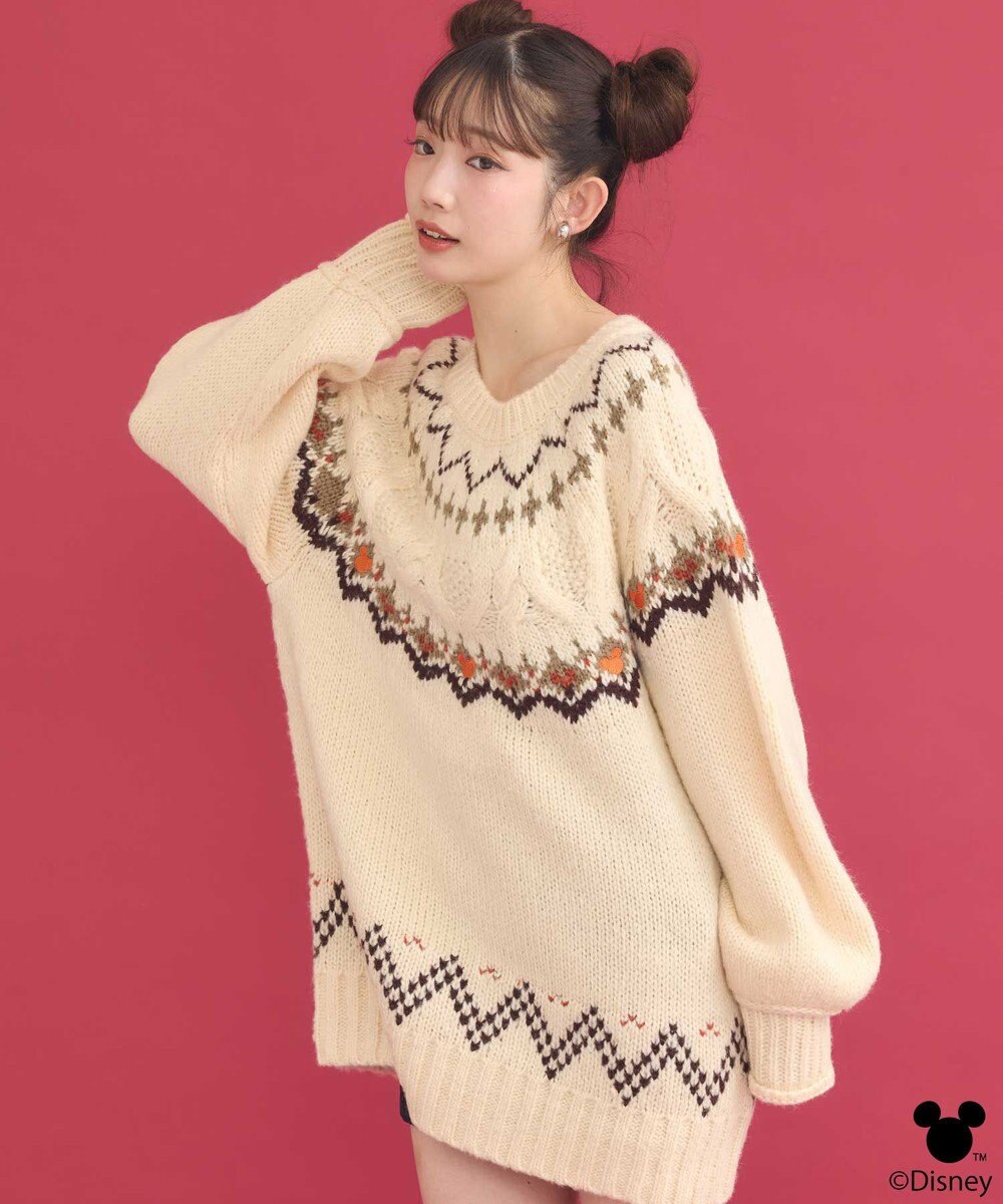 earth music&ecology Disney/ミッキー刺繍ノルディックニットチュニック 