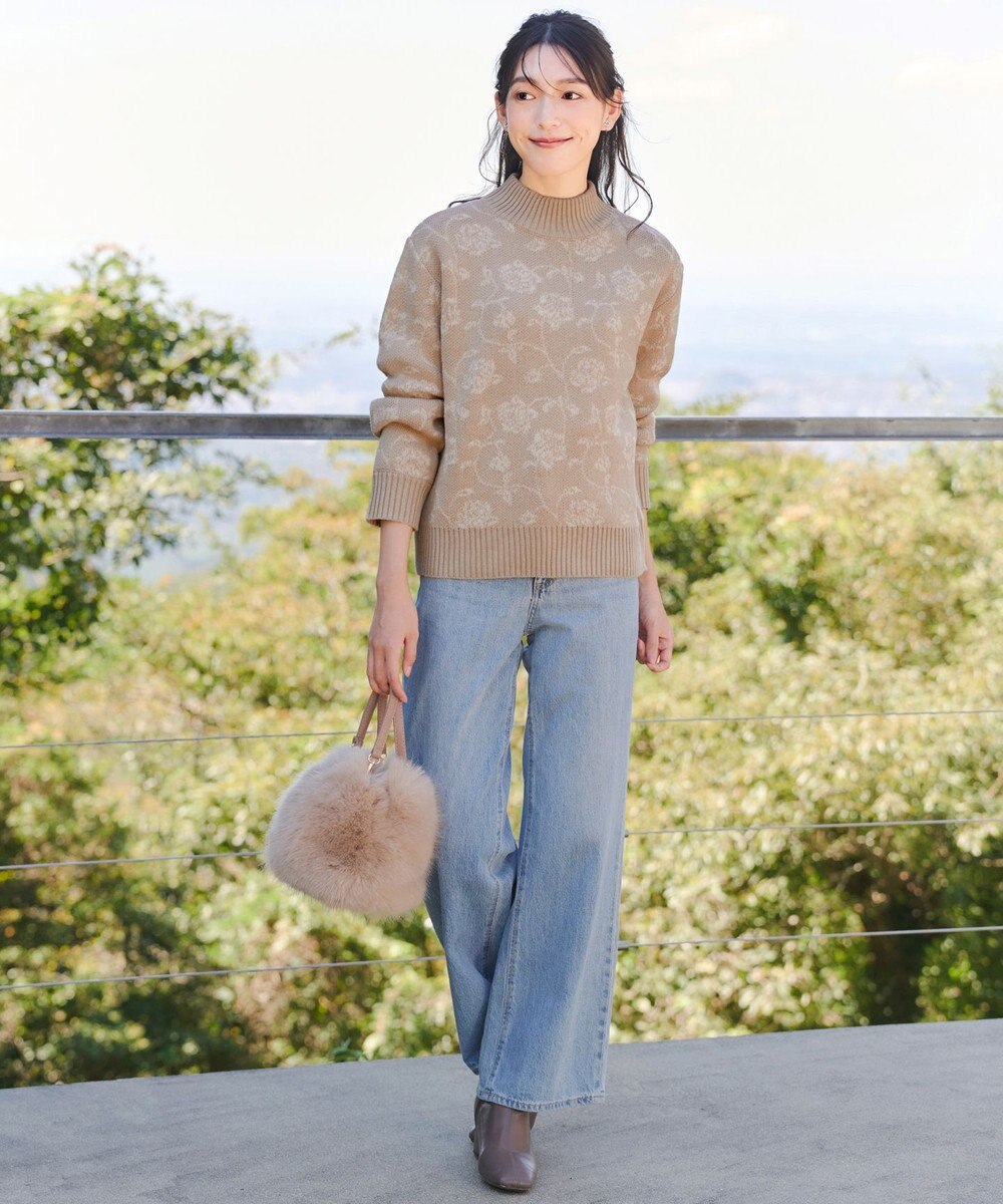 Tiaclasse L 【洗える】フラワージャガードニットトップス 