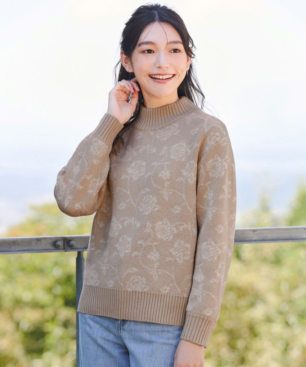 Tiaclasse L 【洗える】フラワージャガードニットトップス 