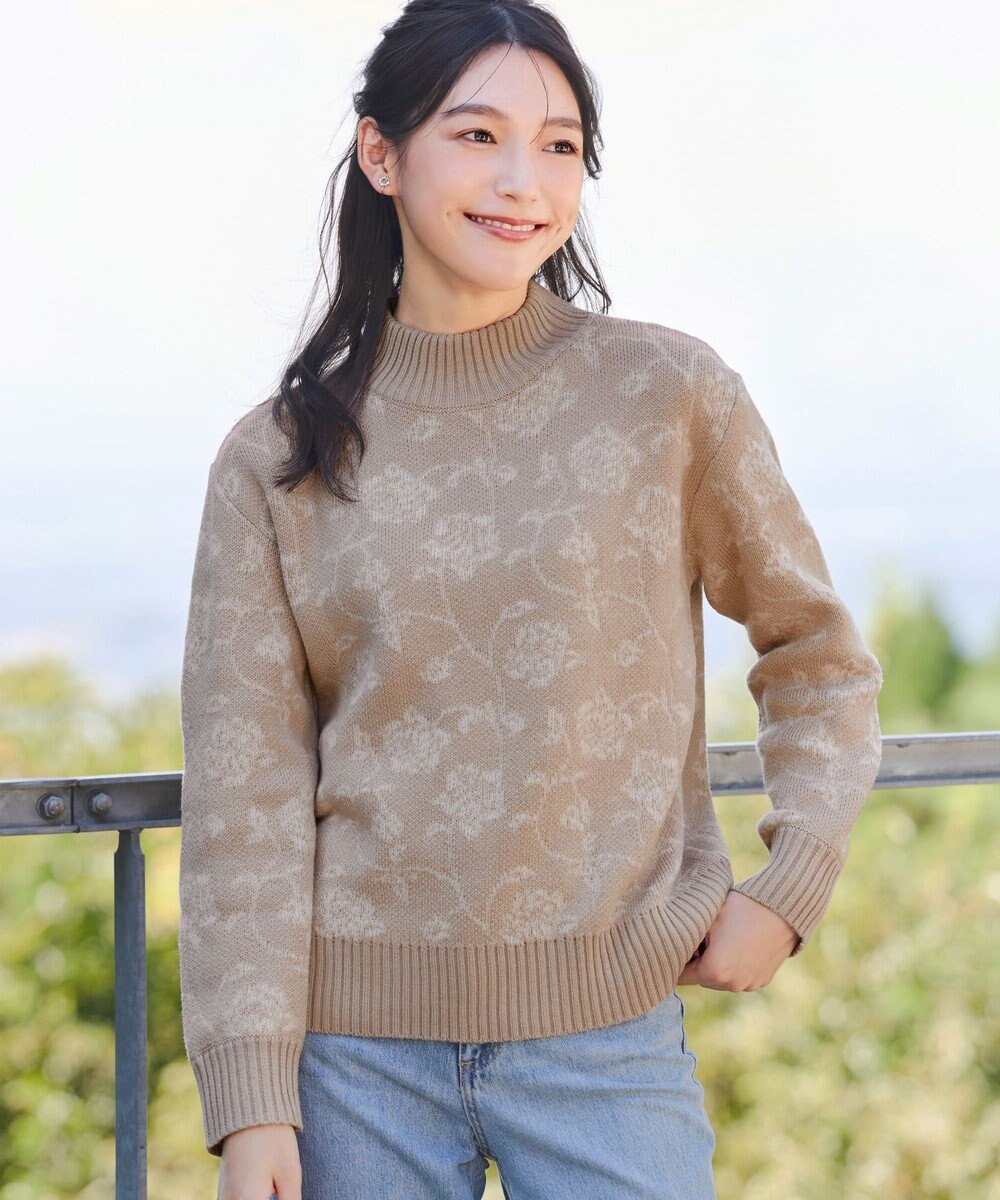 Tiaclasse L 【洗える】フラワージャガードニットトップス 