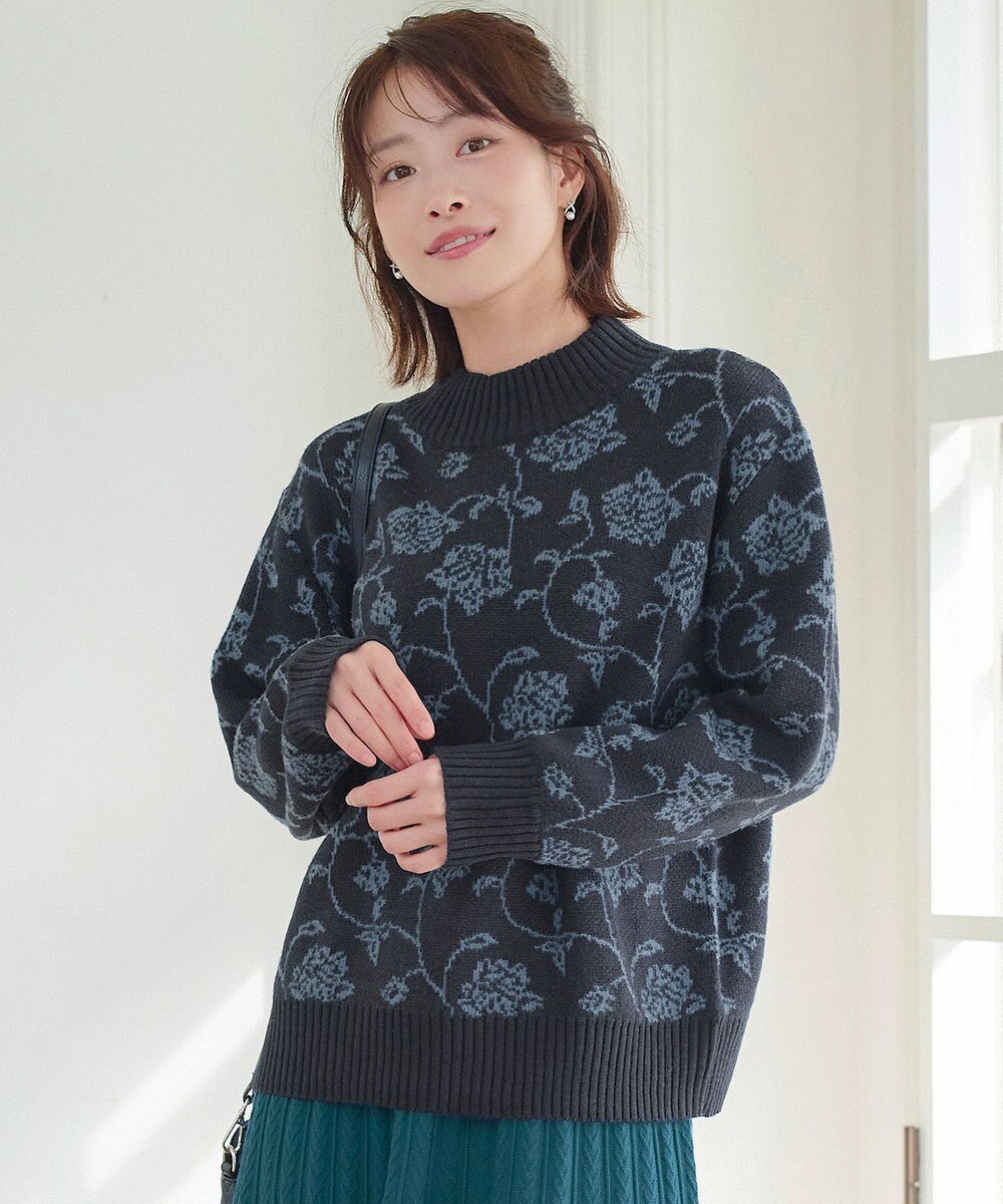 Tiaclasse L 【洗える】フラワージャガードニットトップス 