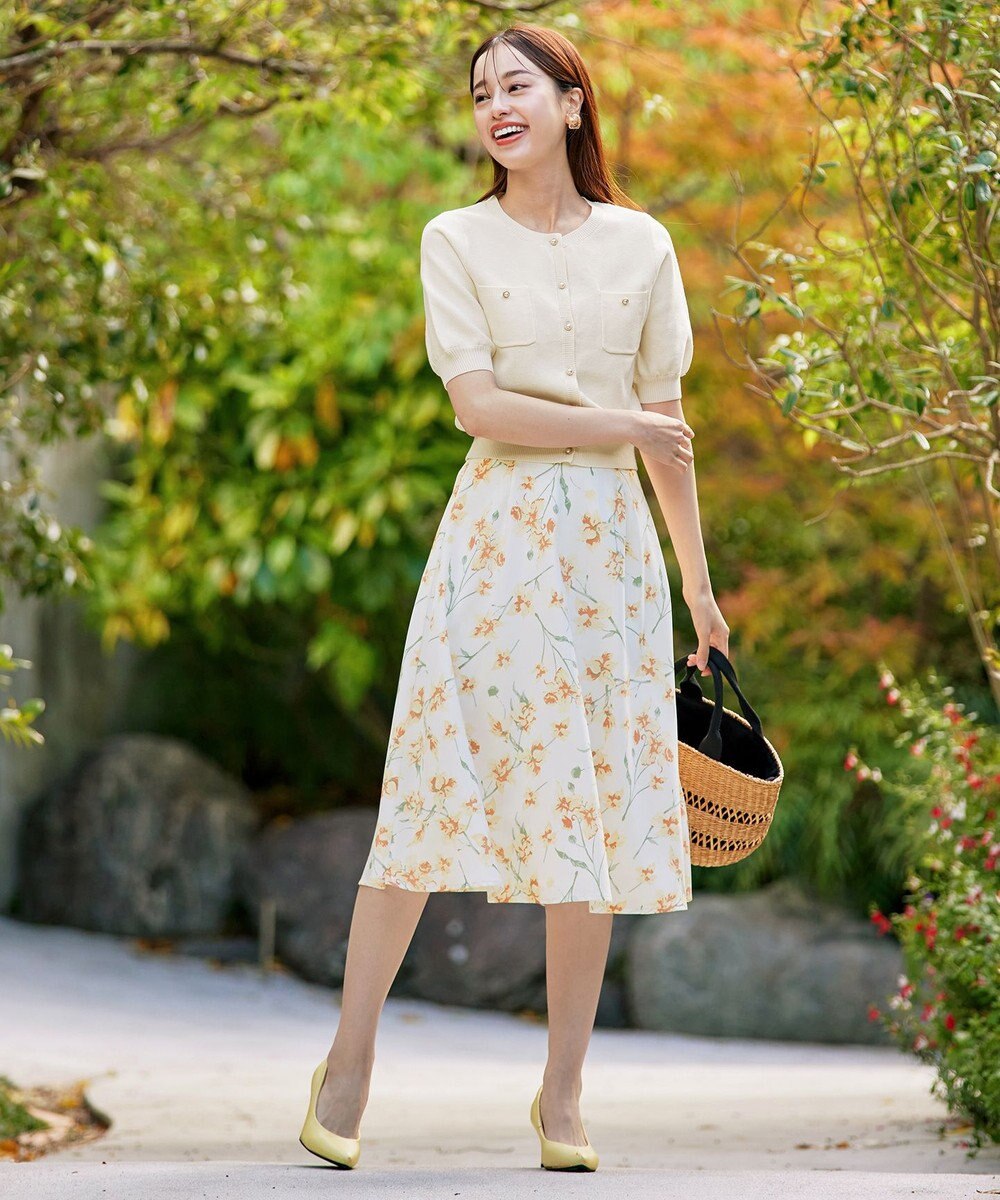 Tiaclasse 【洗える】鹿の子柄ニットショートカーディガン 