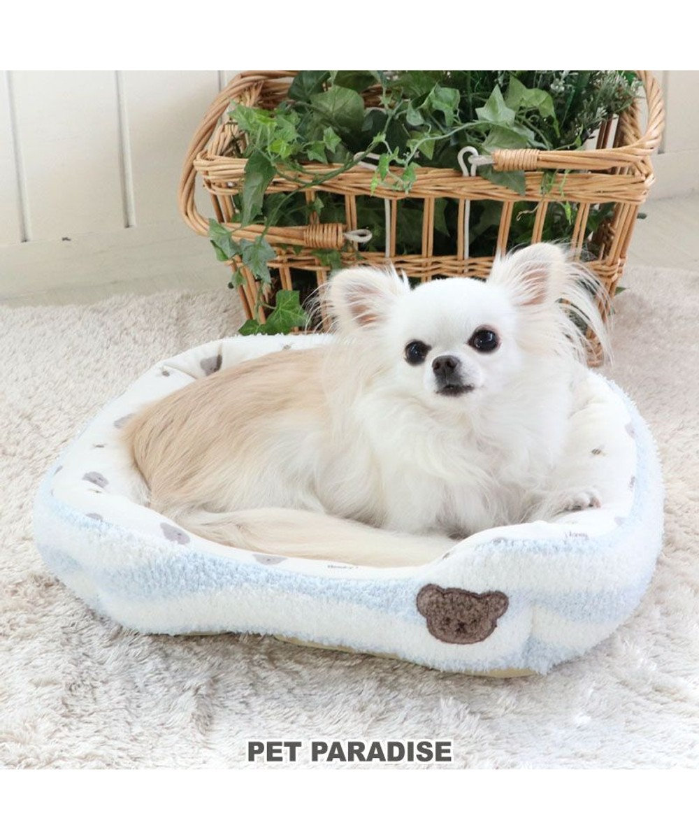 PET PARADISE 犬 ベッド おしゃれ カドラーベッド (38×32cm)  くま クマ 熊 シェニール 犬 猫 ベッド 小型犬 おしゃれ かわいい 水色