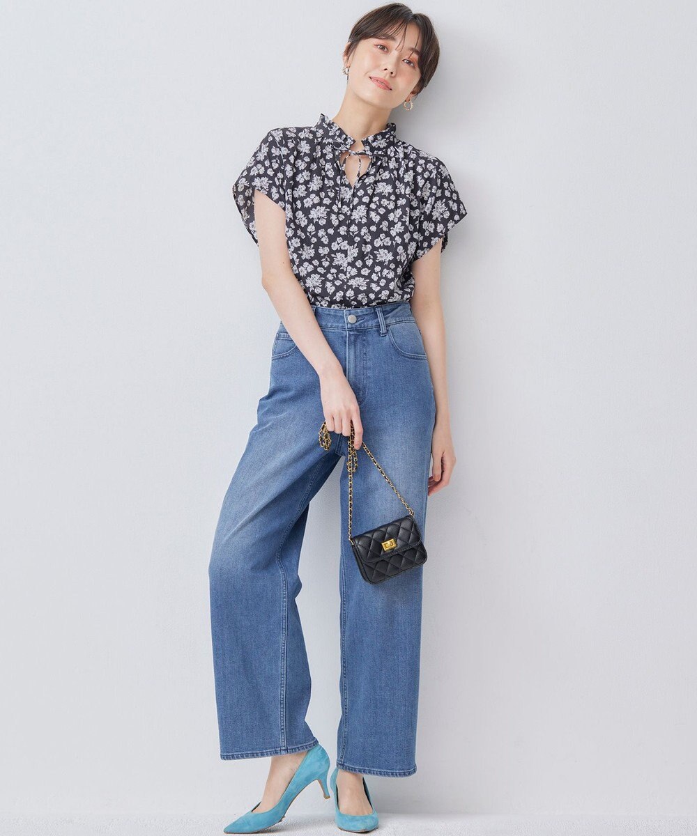 組曲 L 【ストレッチ】ミッドデニム ワイドストレートパンツ 