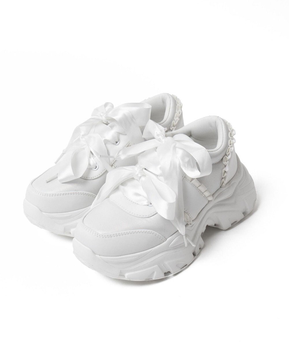 WEGO ダブルリボン厚底ダッドスニーカー 