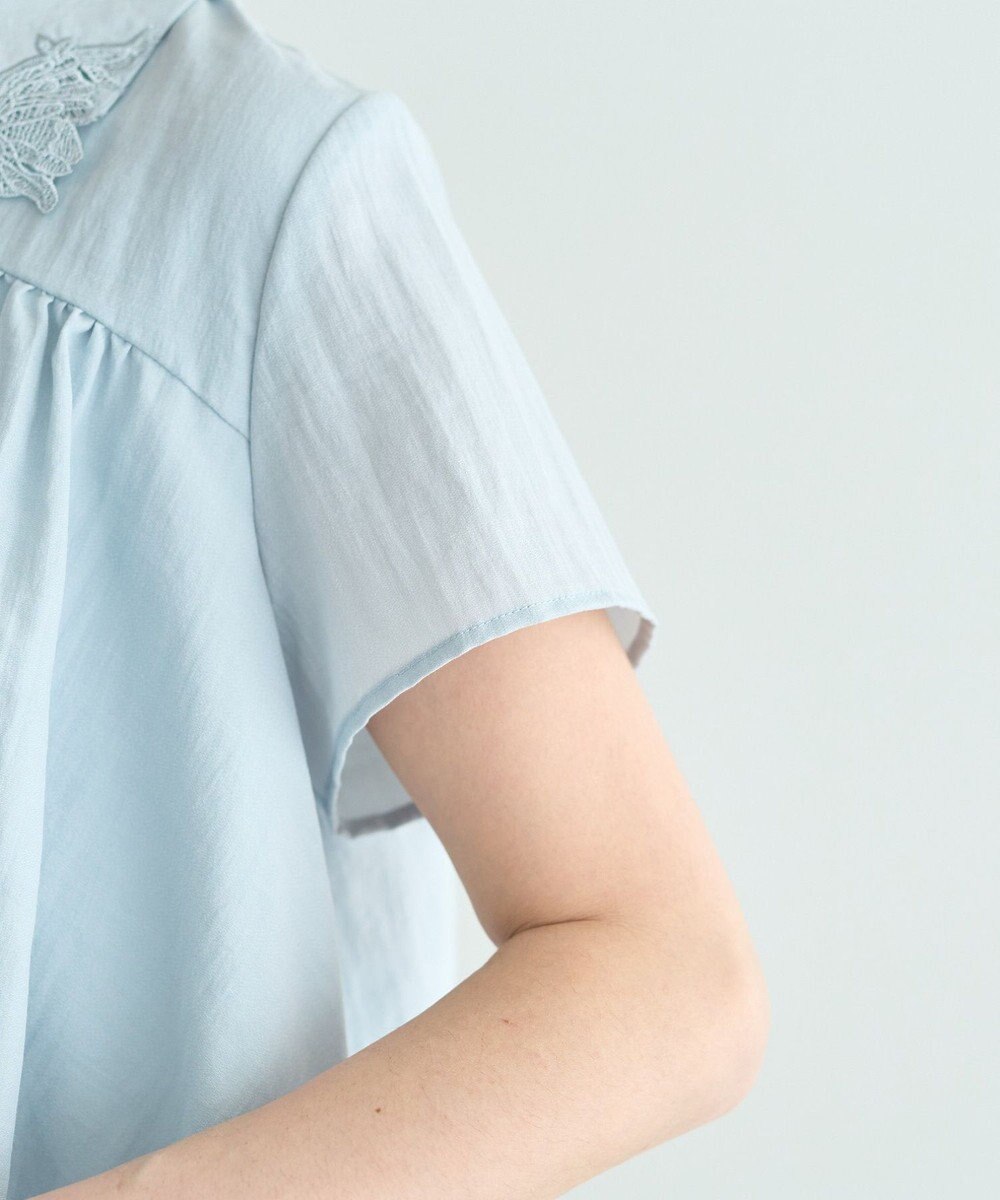 YECCA VECCA 刺繍カラーバルーンヘムブラウス 