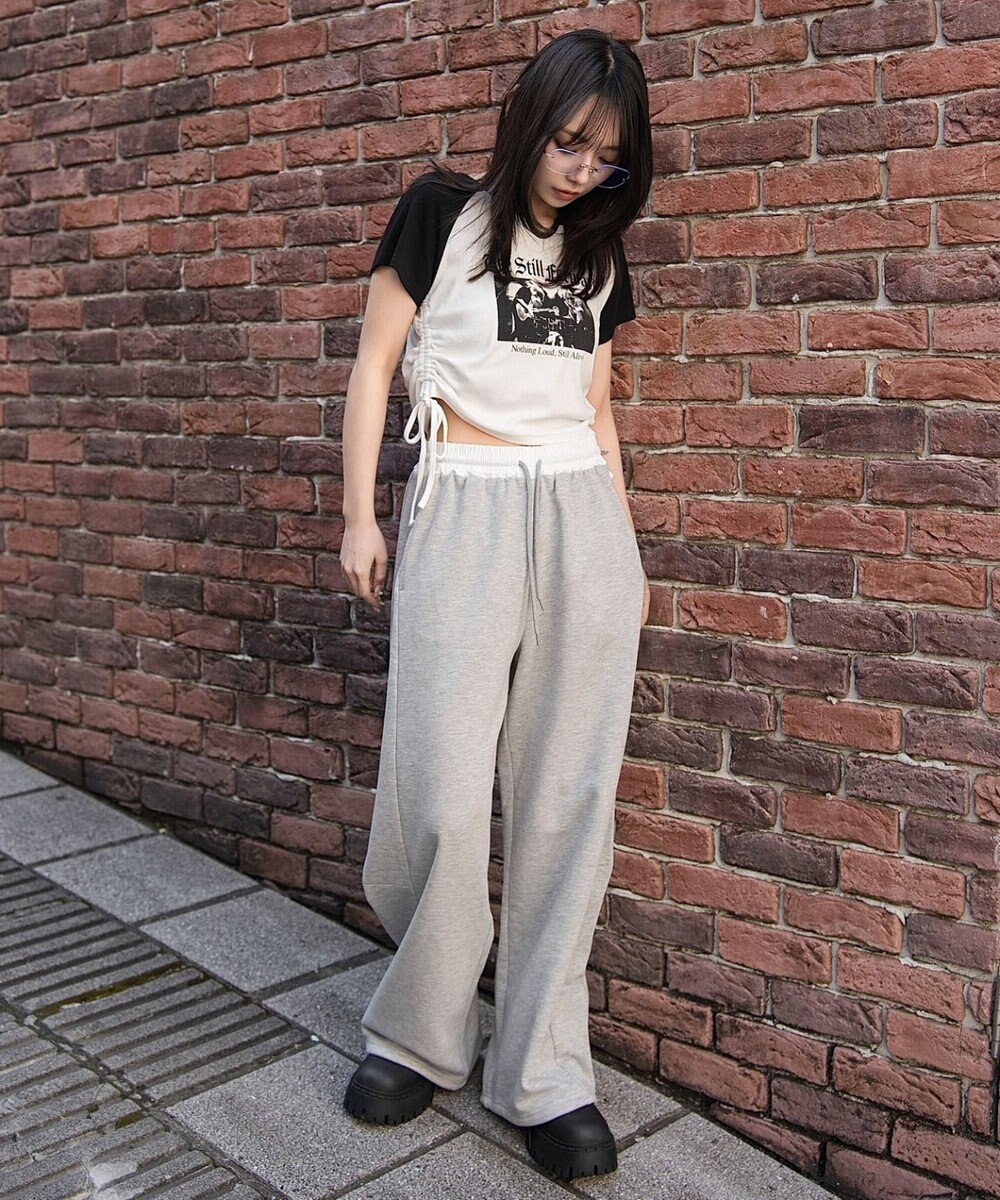 WEGO 【ウエストゴム/SMサイズ展開】カーブデザインスウェットパンツ 