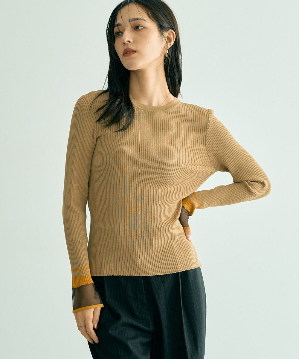 YECCA VECCA 袖口シアーリブニット 