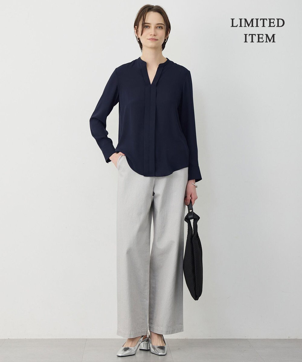 ICB 【新色追加・WEB限定】BackSatinAmunzen キーネックブラウス 