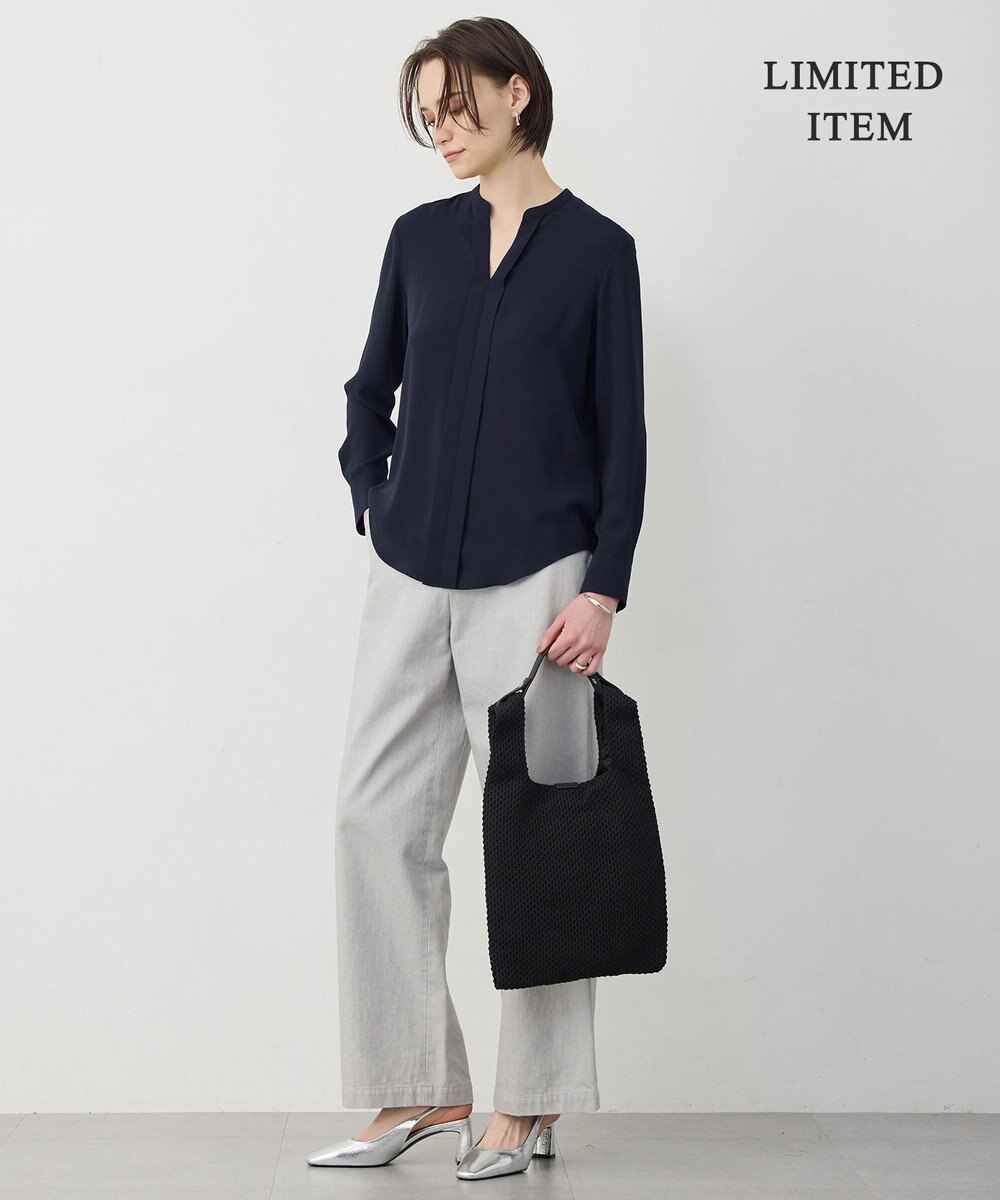 ICB 【新色追加・WEB限定】BackSatinAmunzen キーネックブラウス 